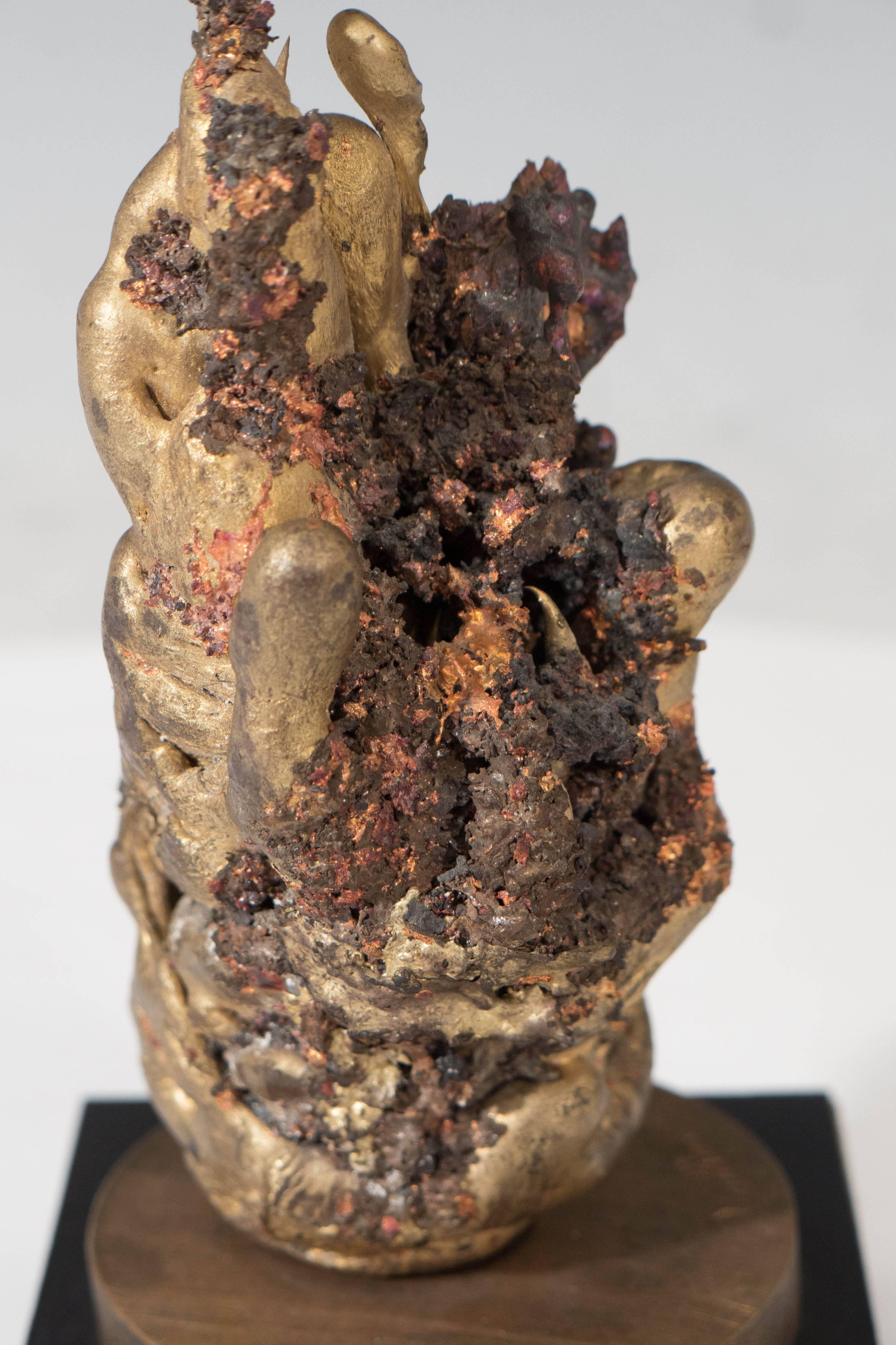 Mid-20th Century Armand Vaillancourt, Molten Bronze Abstract on Wood Base, Signed and Dated