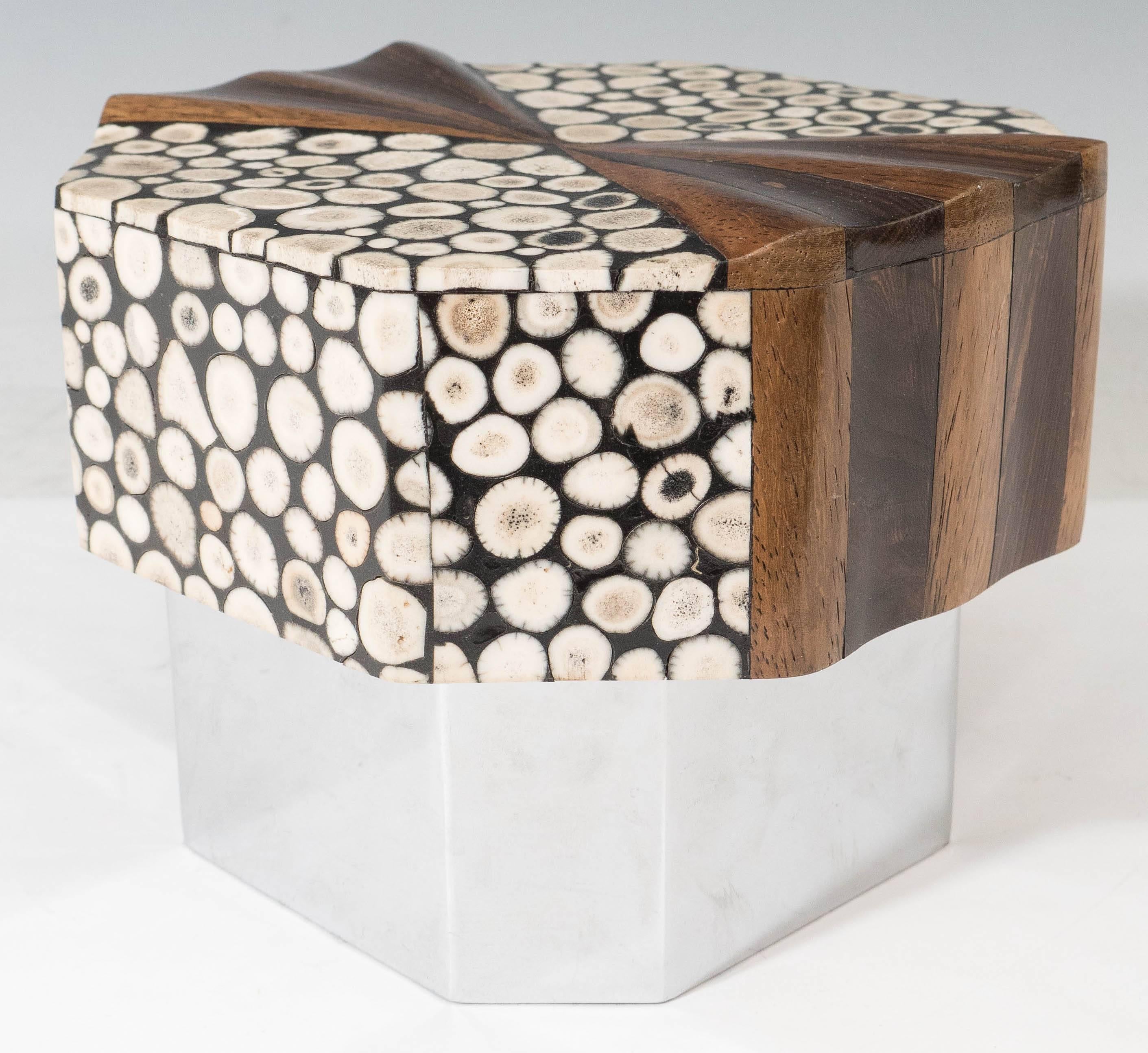 Inlay Gene Jonson & Robert Marcius Dresser-Top Box with Bone and Exotic Wood Lid For Sale