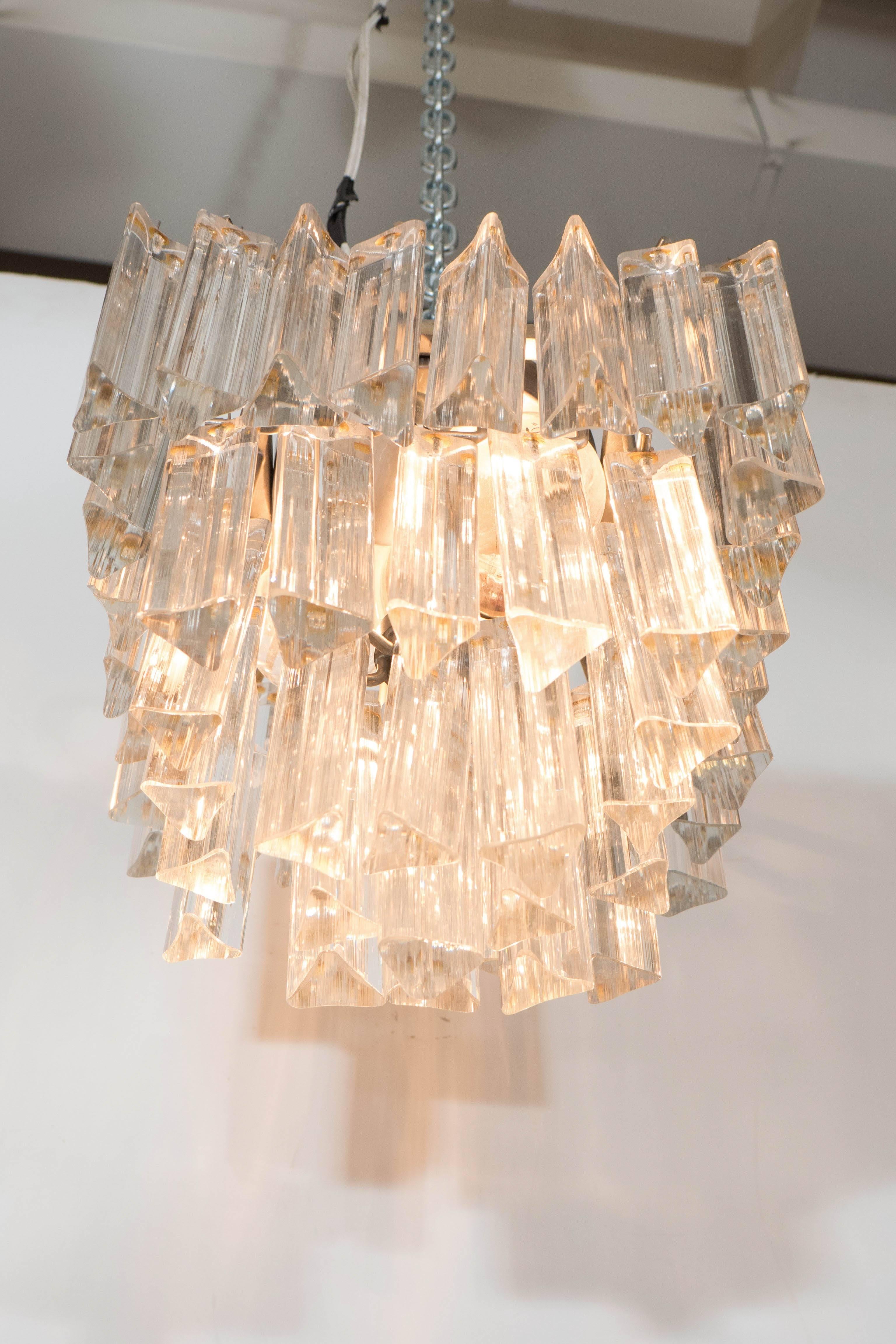 Mid-Century Modern Petite Three-Tier Venini Chandelier with Murano Glass Prisms