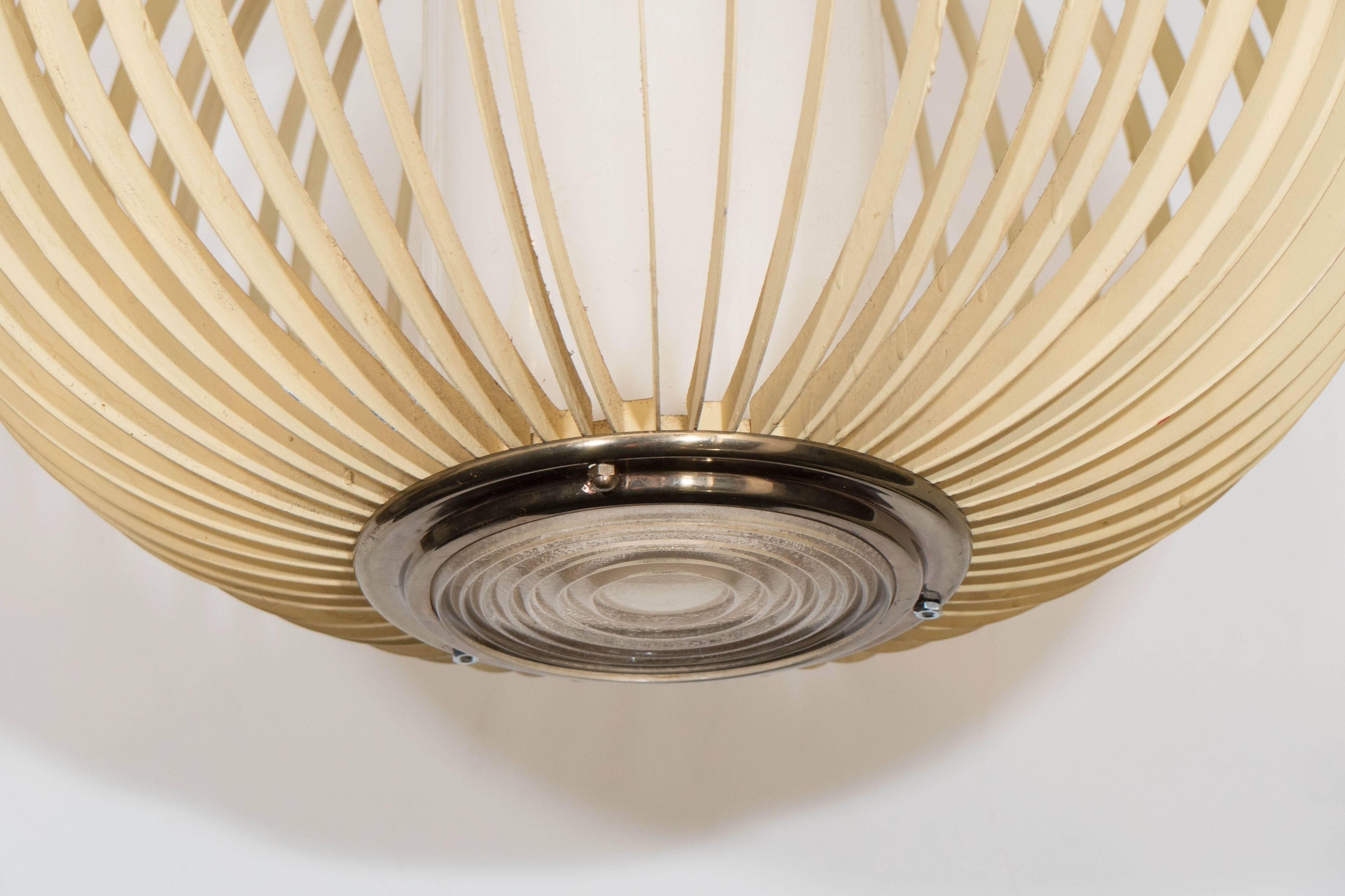 Modern 1970s Round Cage Pendant with Milk Glass Shade