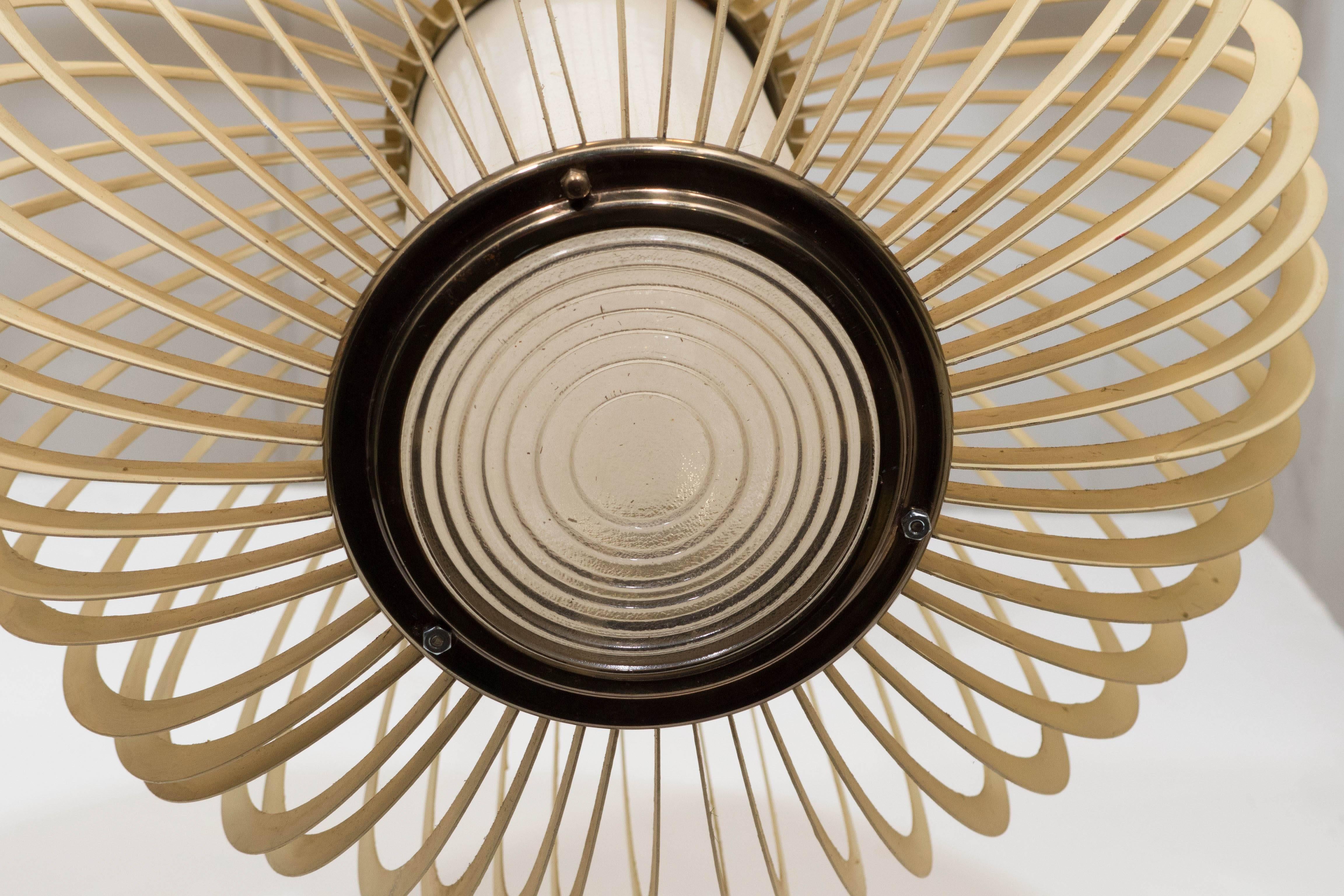 Late 20th Century 1970s Round Cage Pendant with Milk Glass Shade