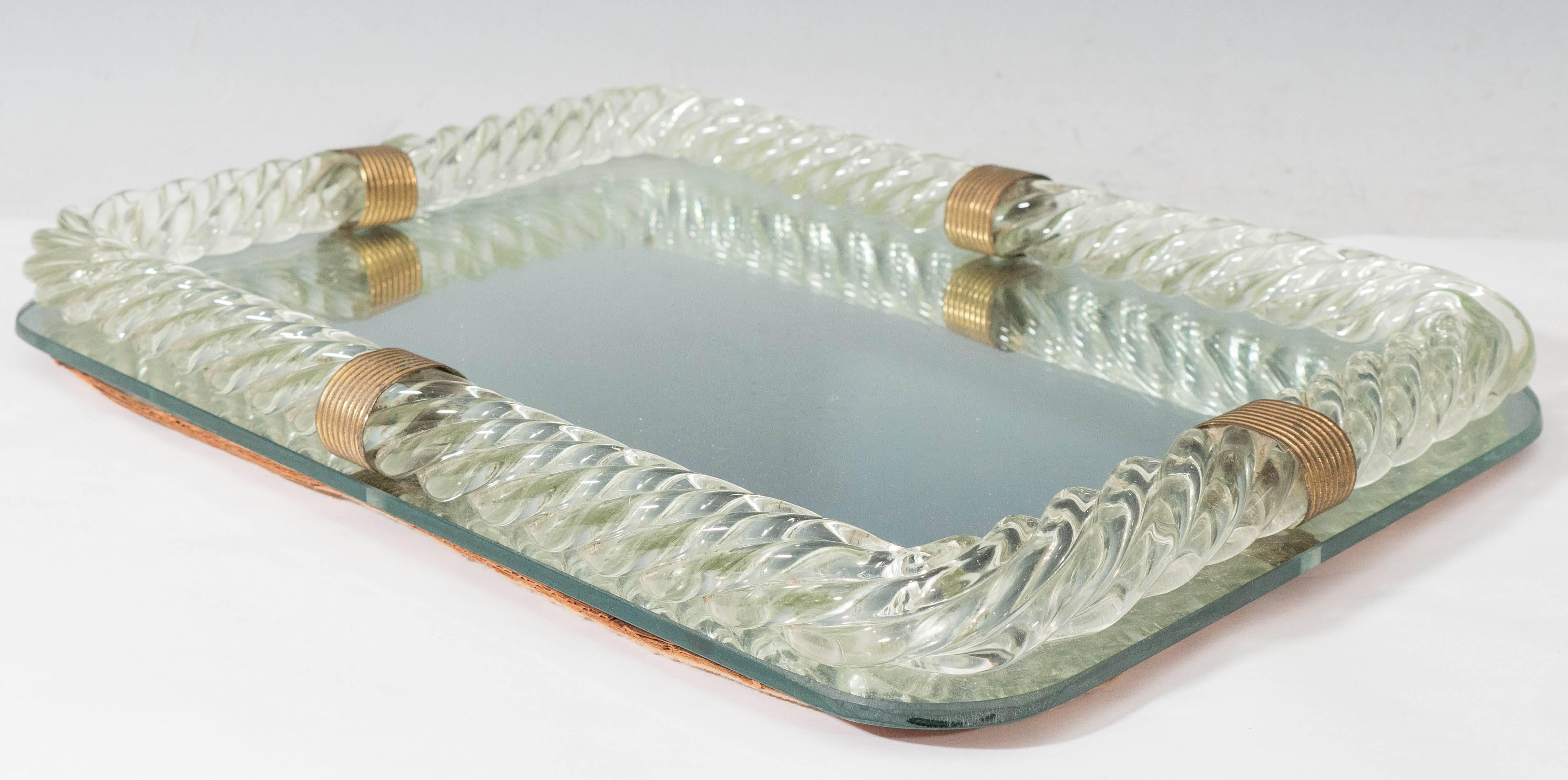 Venini Glass Mirrored Vanity Tray with Twisted Frame In Good Condition In New York, NY