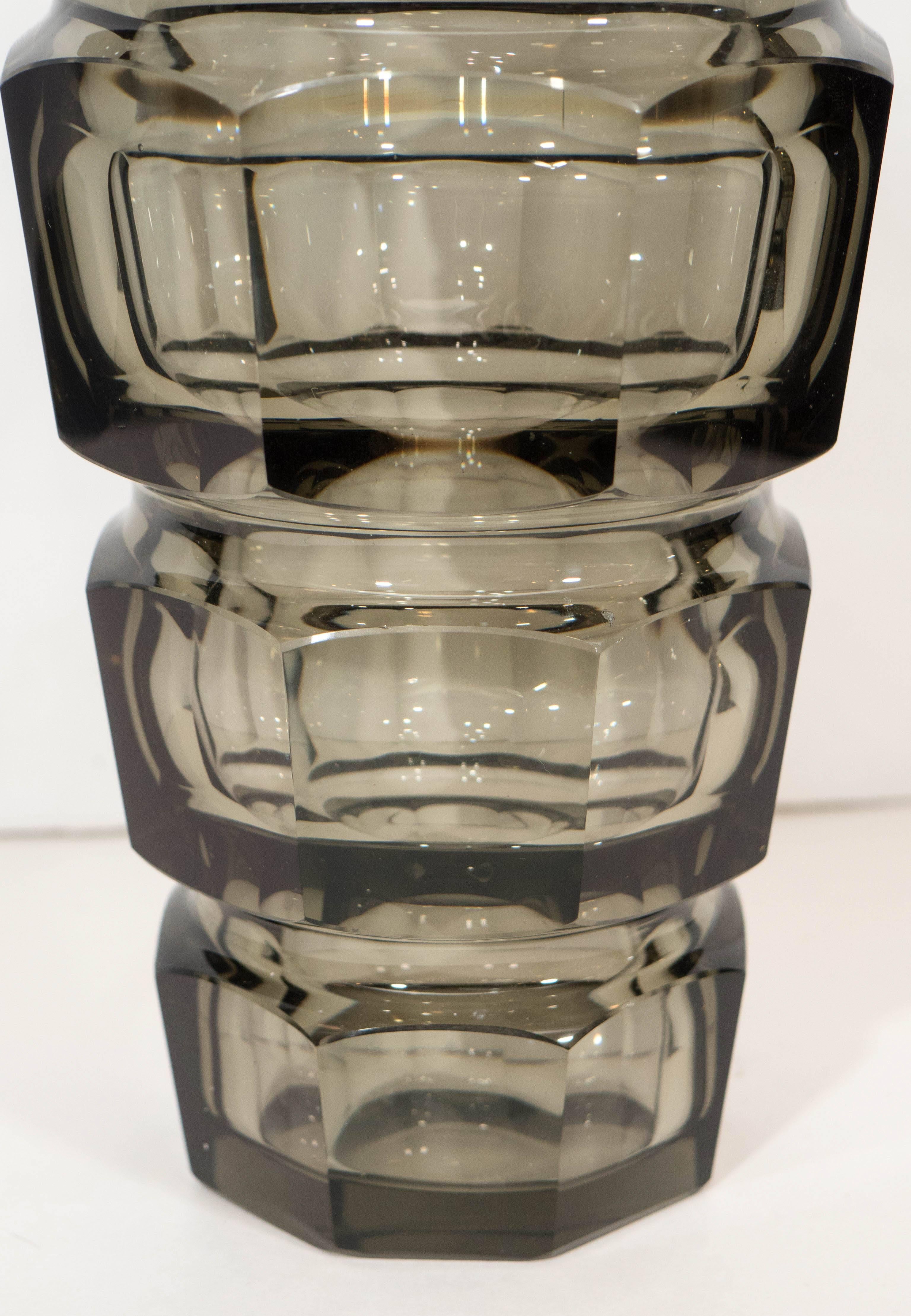 A very large, crystal vase in gray, designed by Josef Hoffmann for Moser Glassworks, circa 1935 to 1940. This vase is in very good condition, consistent with age and use.

Item# 15-11-02.