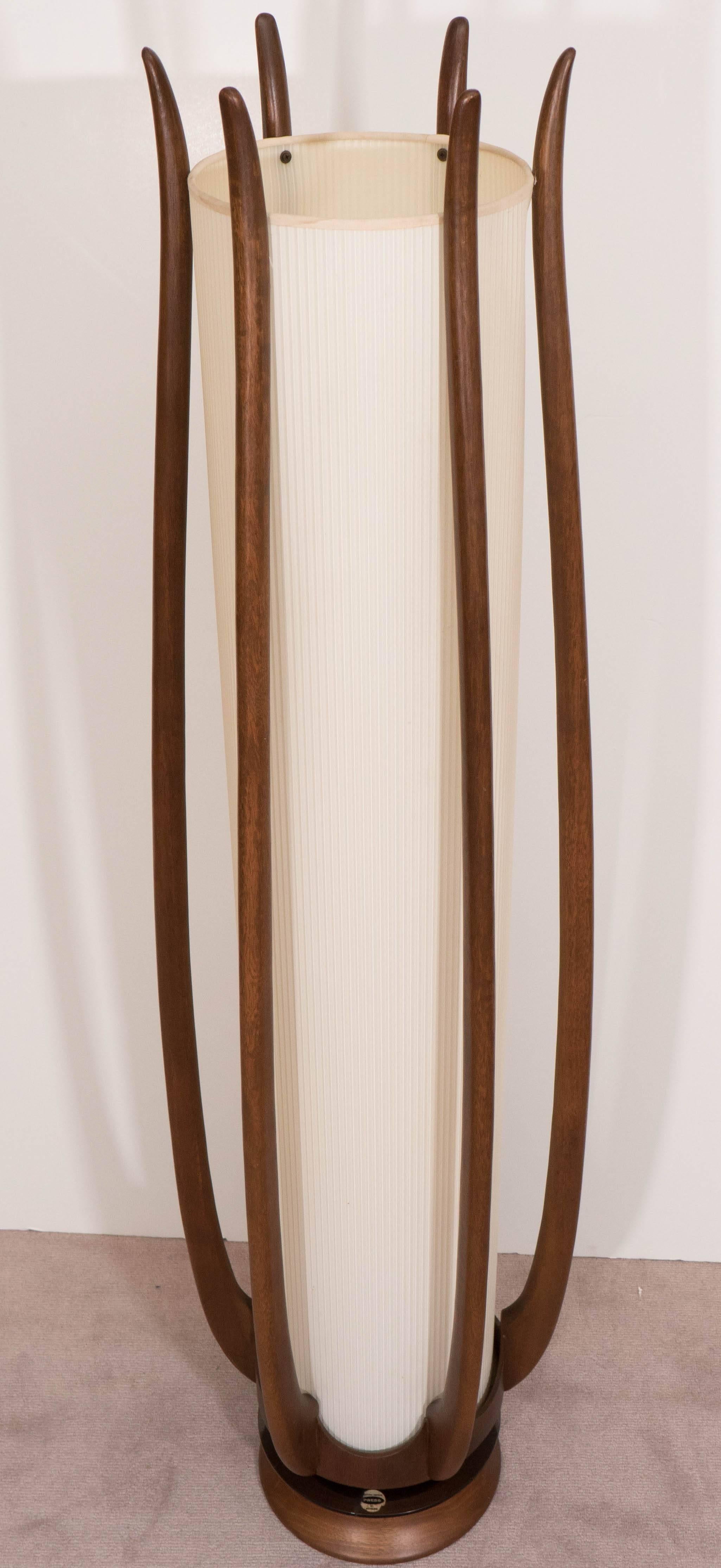 20th Century Modeline Sculptural Floor Lamp with Linen Shade and Curved Wood Frame