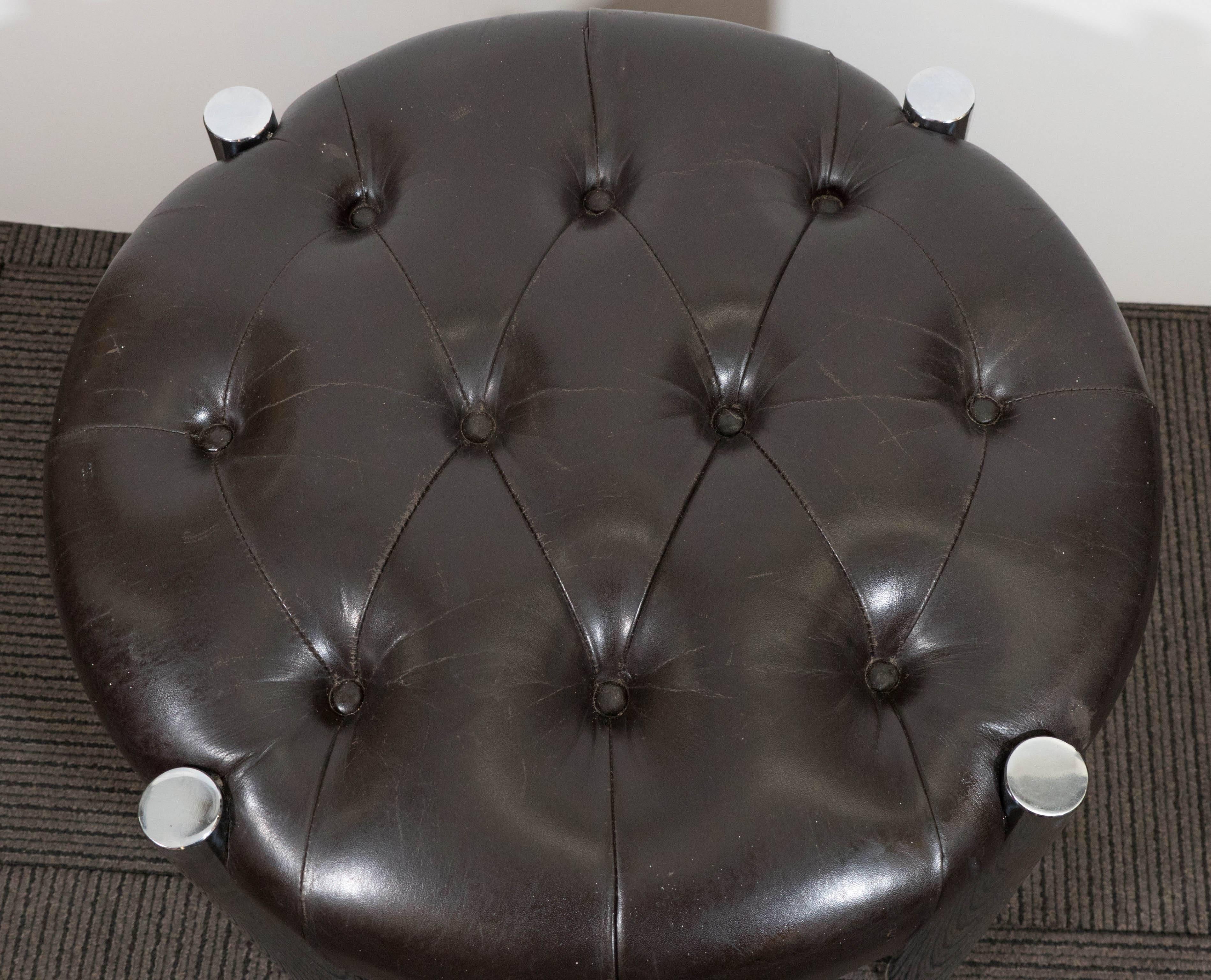 20th Century Midcentury Tufted Leather and Chrome Stool