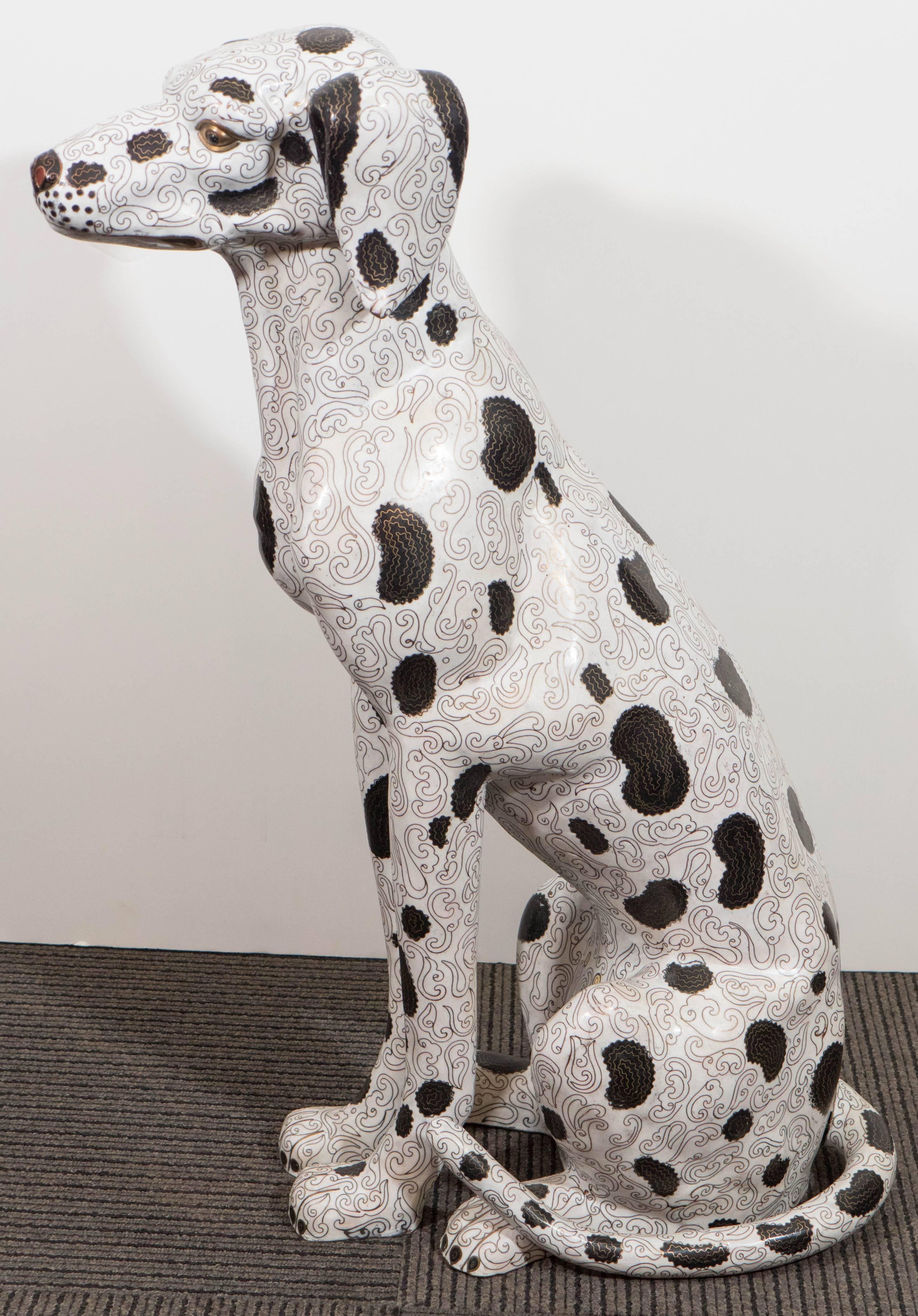 Chinese Cloisonne Dalmatian Dog Statue In Good Condition In New York, NY