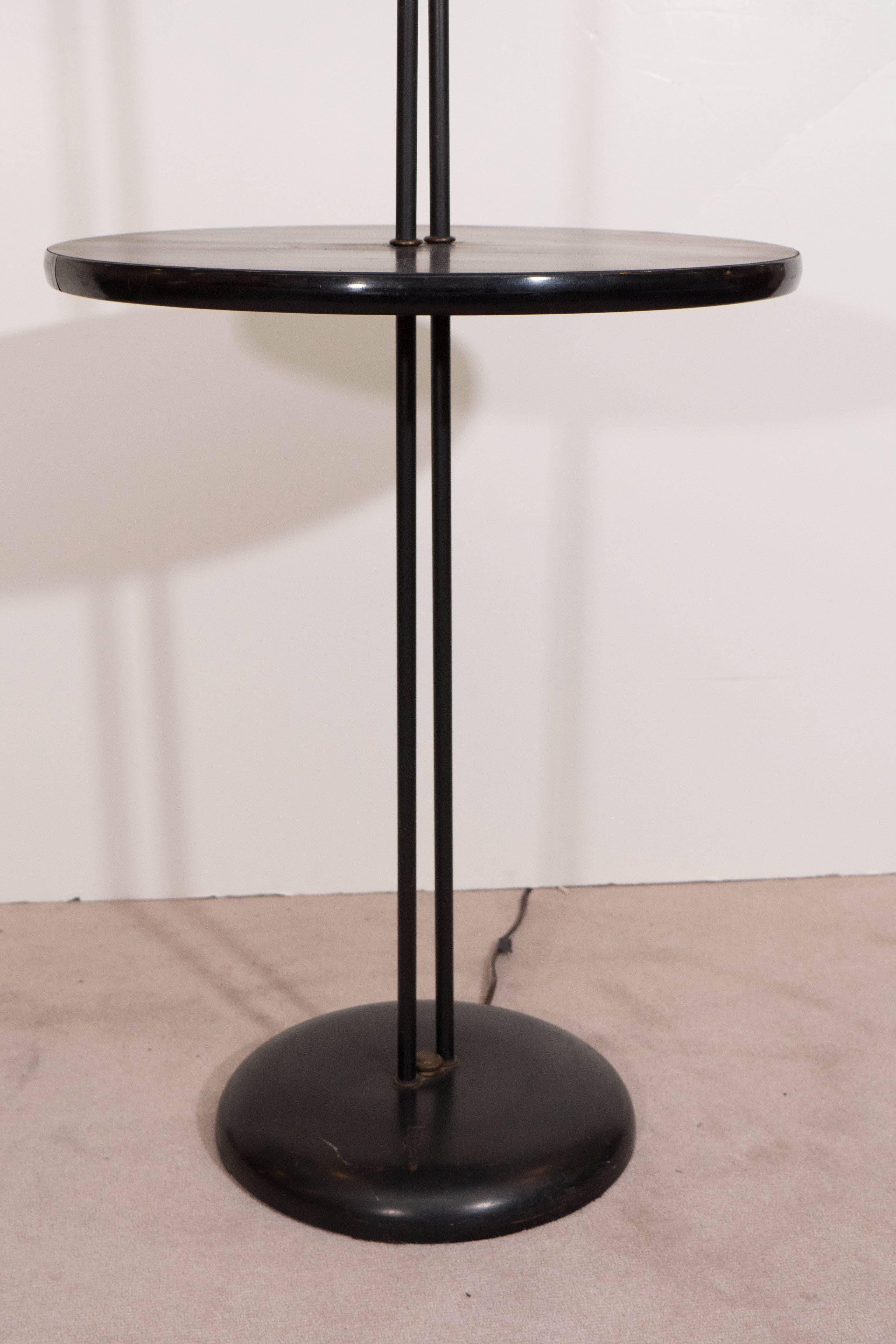 20th Century Midcentury Dual Light Gooseneck Floor Lamp with Table