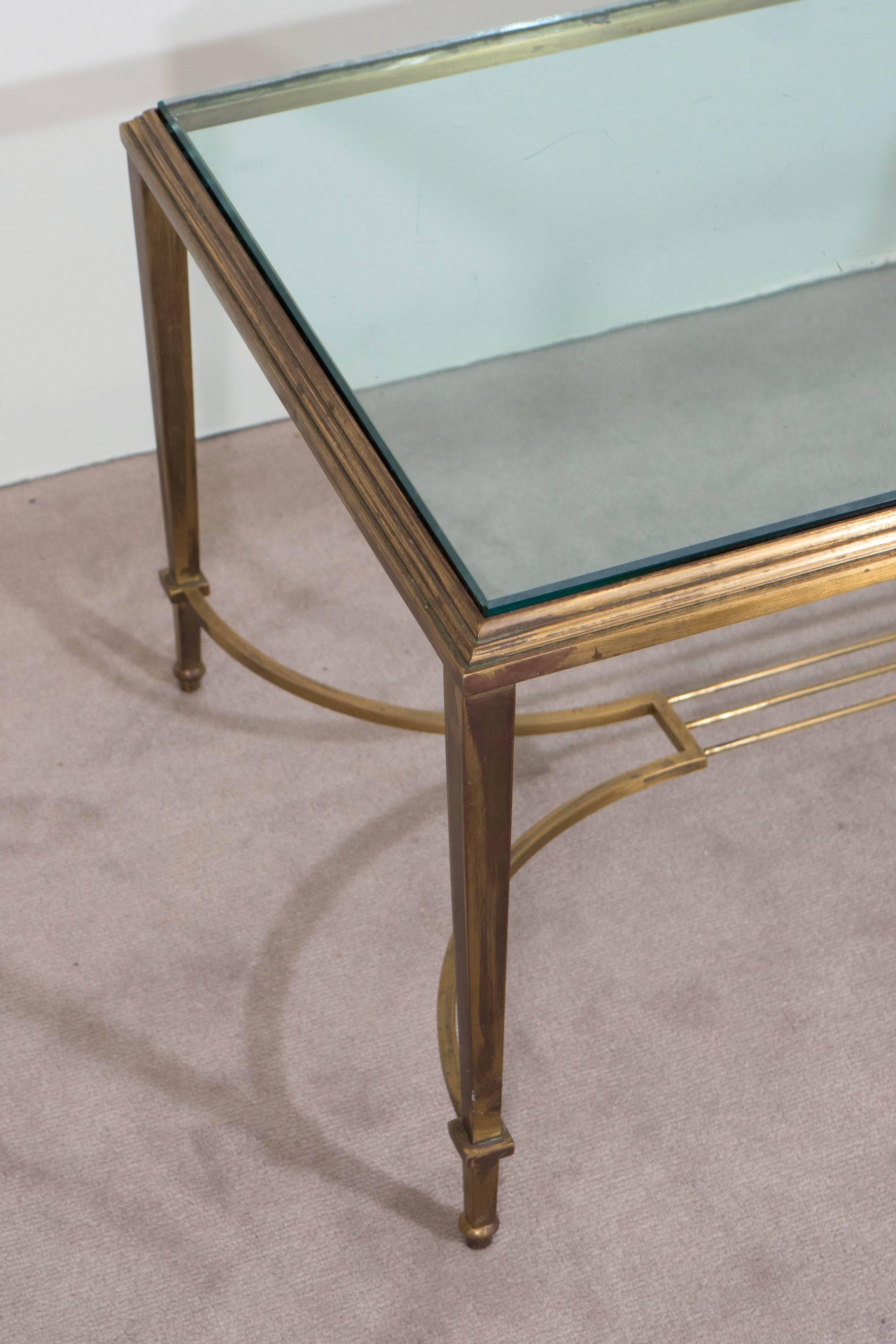 Neoclassical Style Glass Top Coffee Table in Brass, Attributed to Maison Jansen In Good Condition In New York, NY