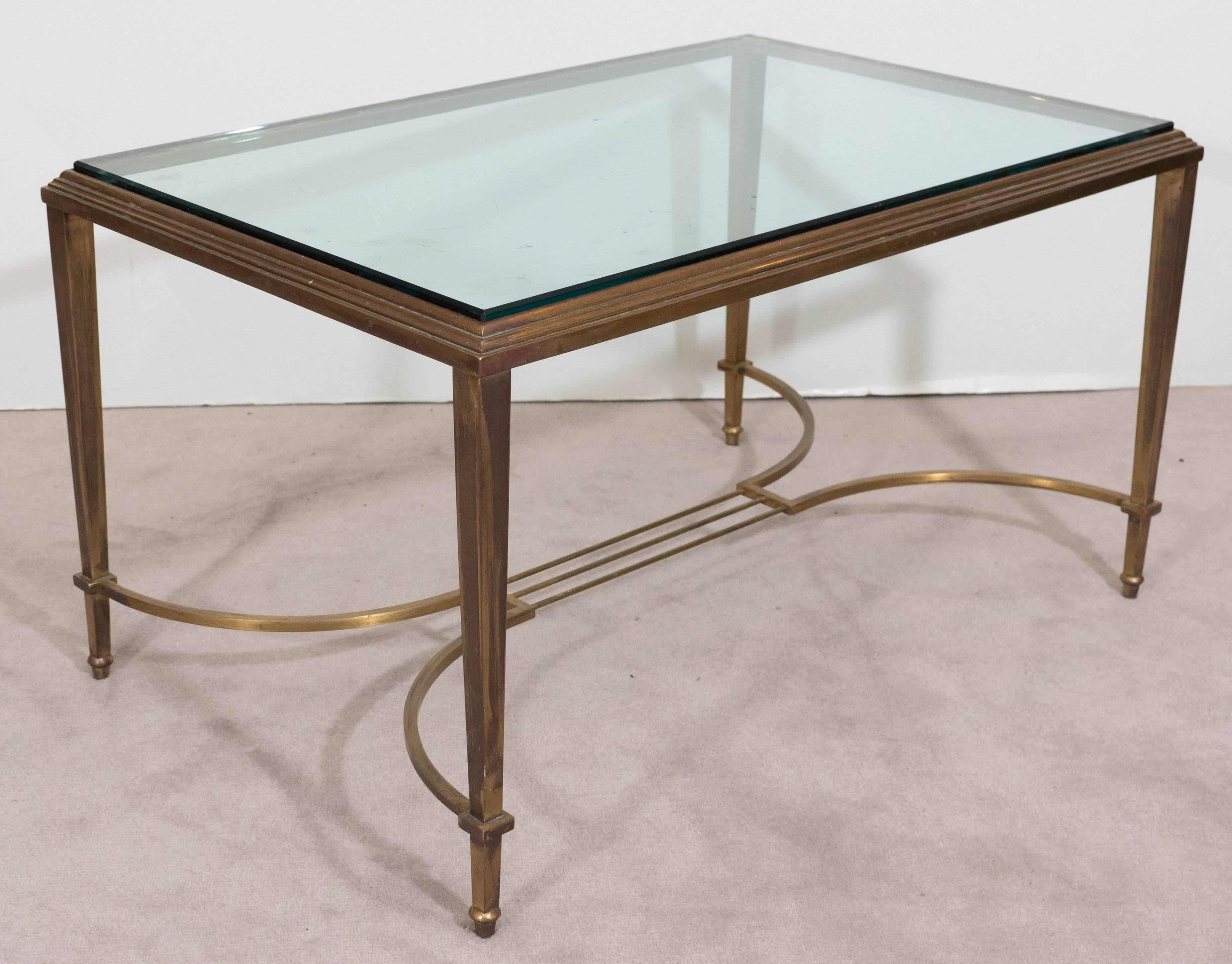 Mid-20th Century Neoclassical Style Glass Top Coffee Table in Brass, Attributed to Maison Jansen