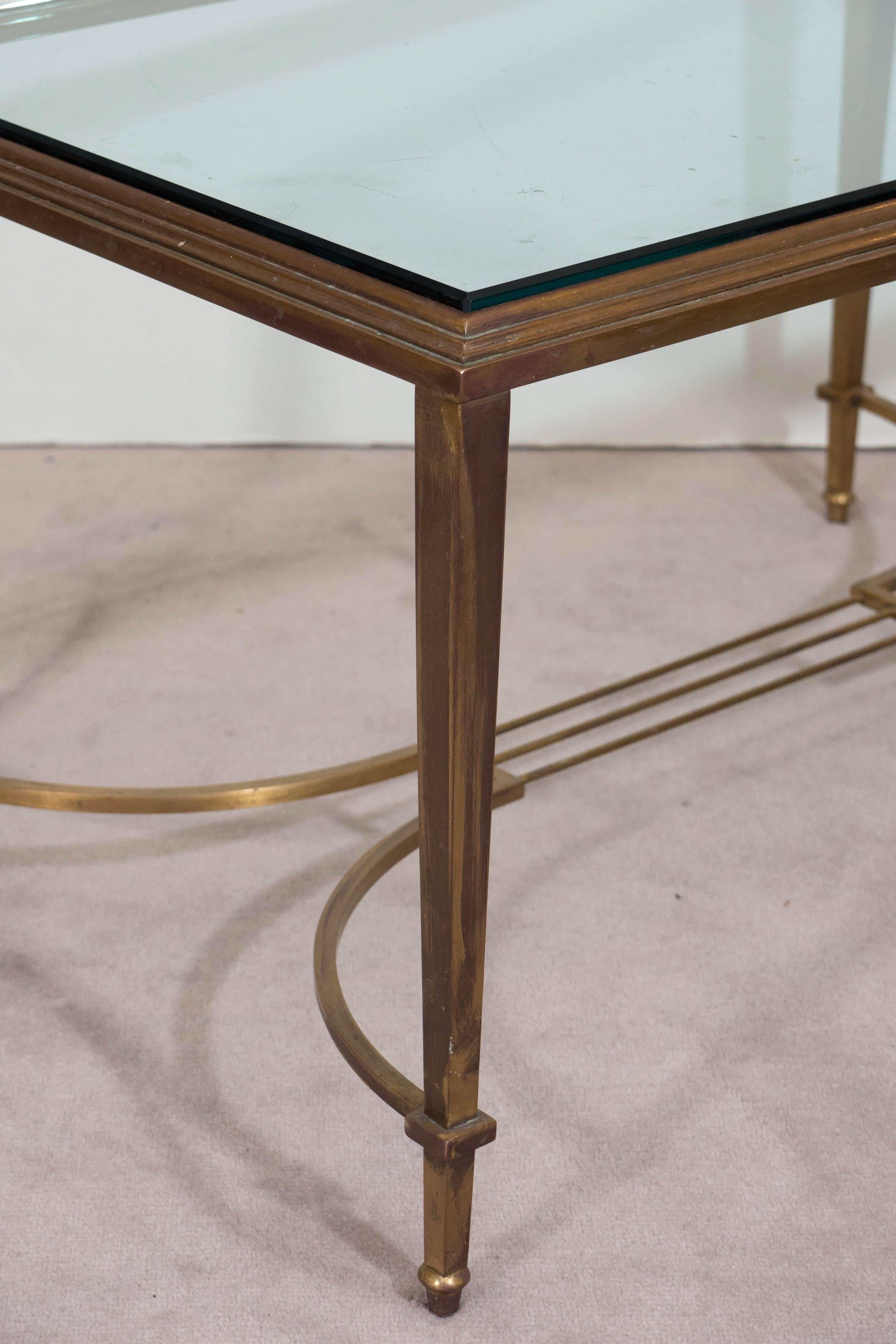 Neoclassical Style Glass Top Coffee Table in Brass, Attributed to Maison Jansen 1