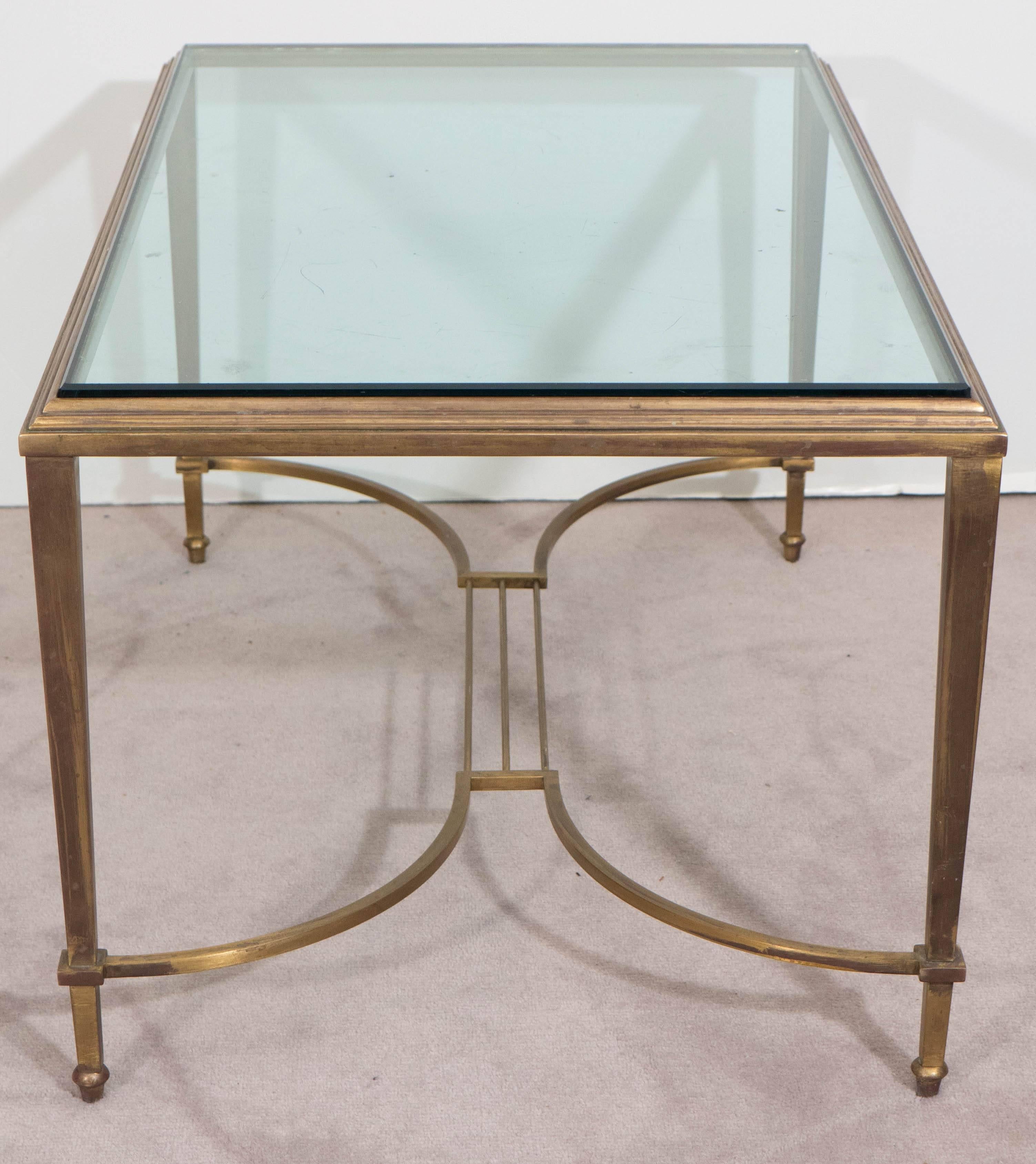 Neoclassical Style Glass Top Coffee Table in Brass, Attributed to Maison Jansen 2