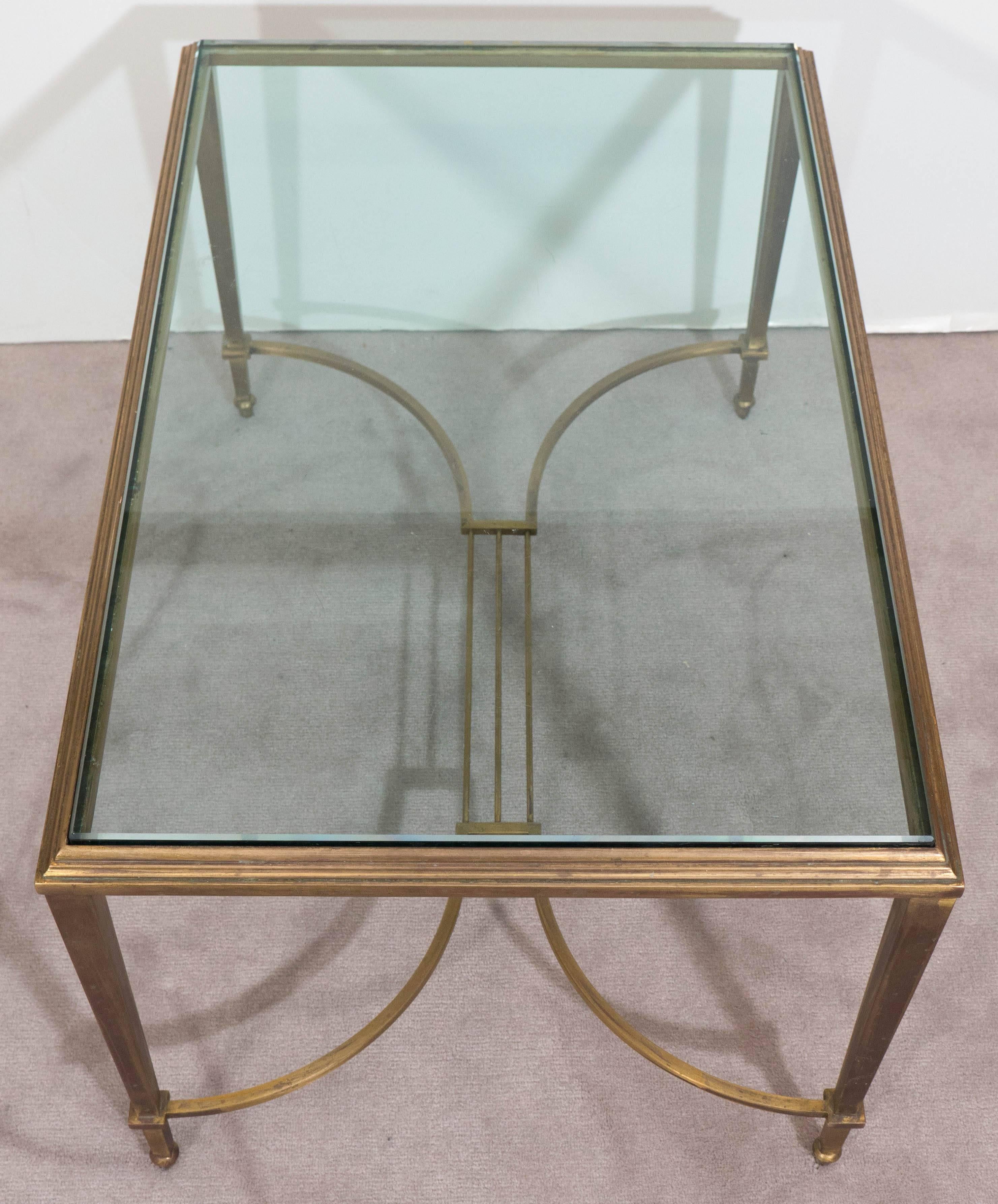 Neoclassical Style Glass Top Coffee Table in Brass, Attributed to Maison Jansen 3