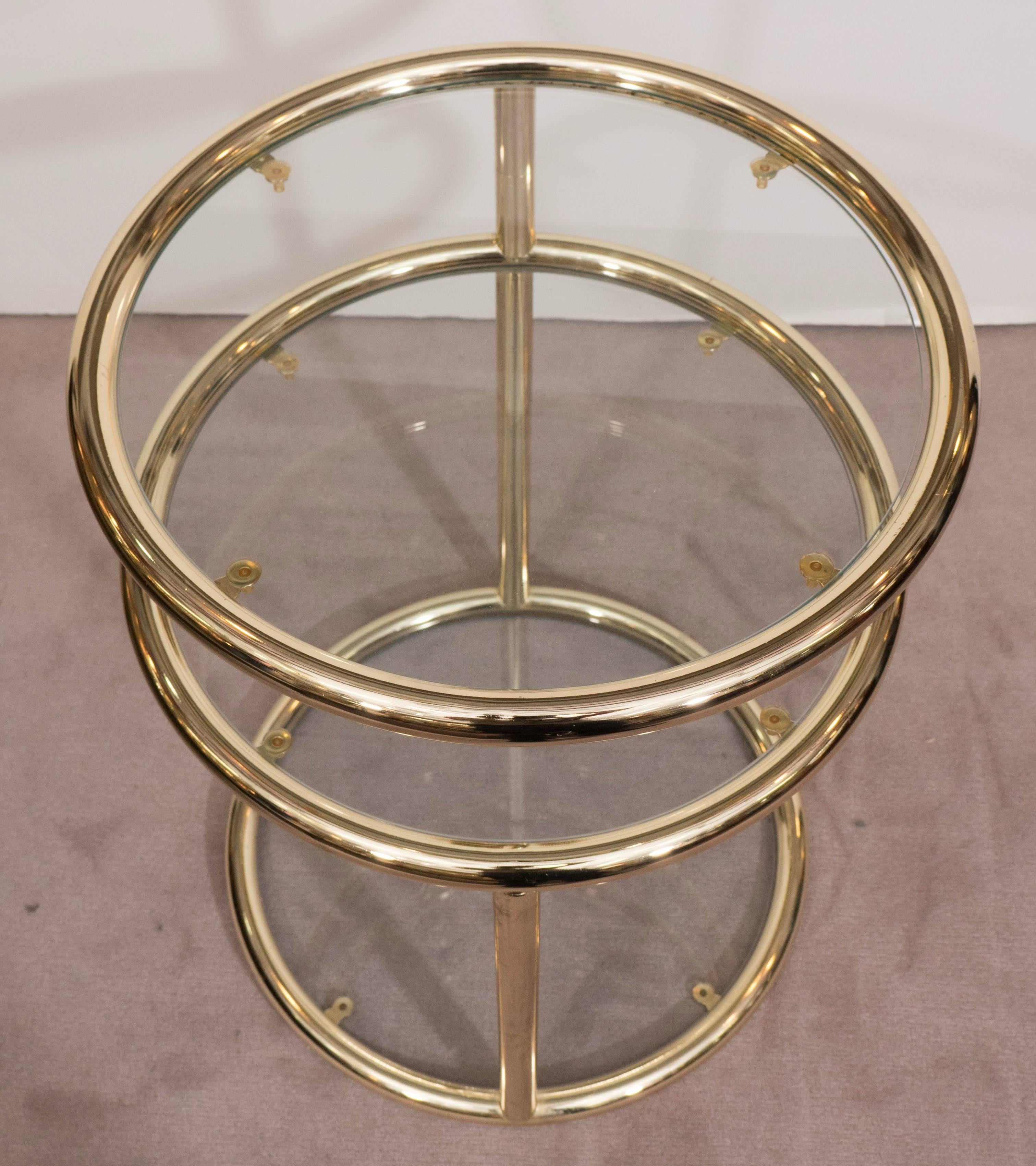 20th Century Round Three-Tier Brass Swivel Table in the Style of Milo Baughman