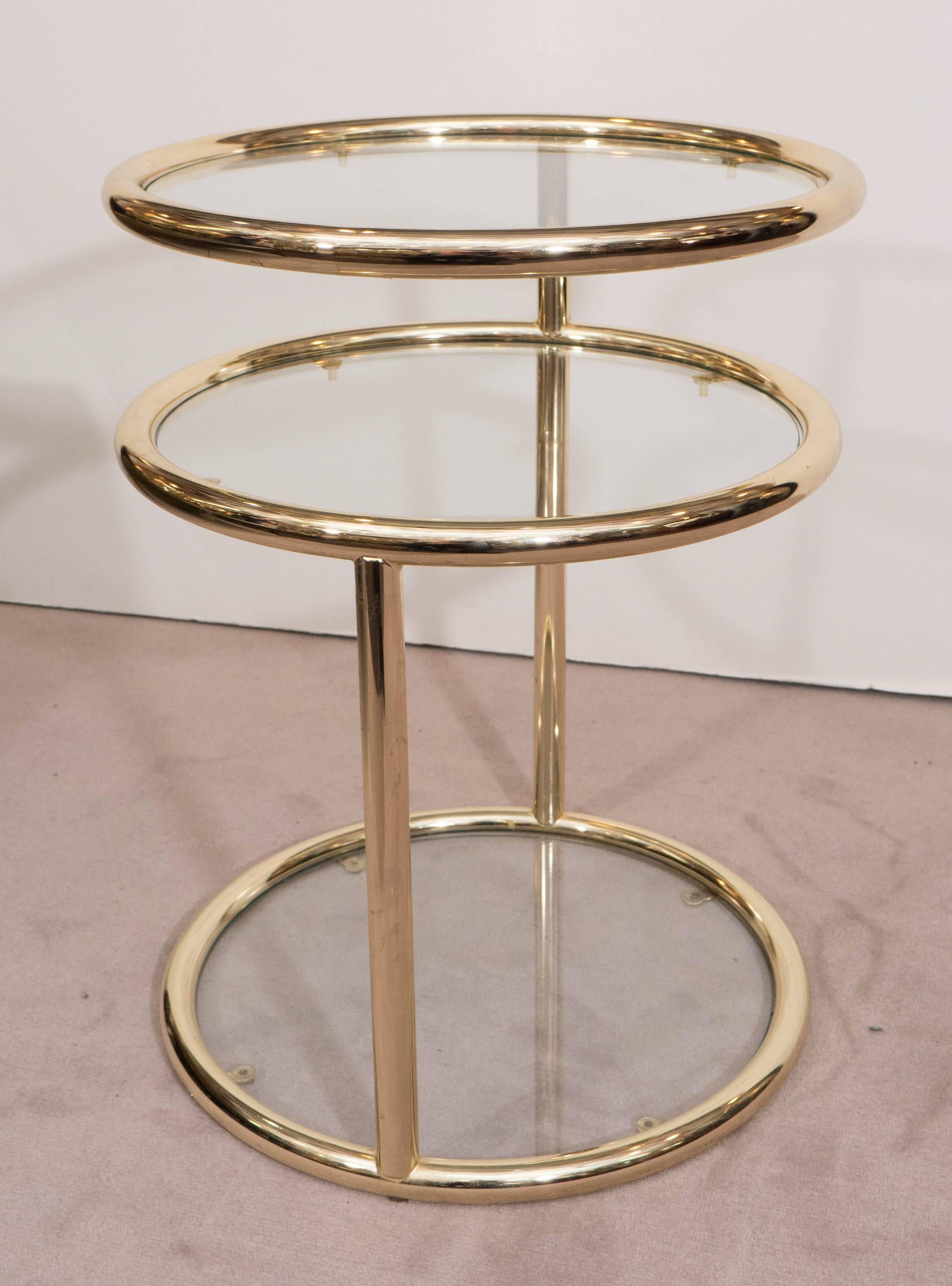 Round Three-Tier Brass Swivel Table in the Style of Milo Baughman 1