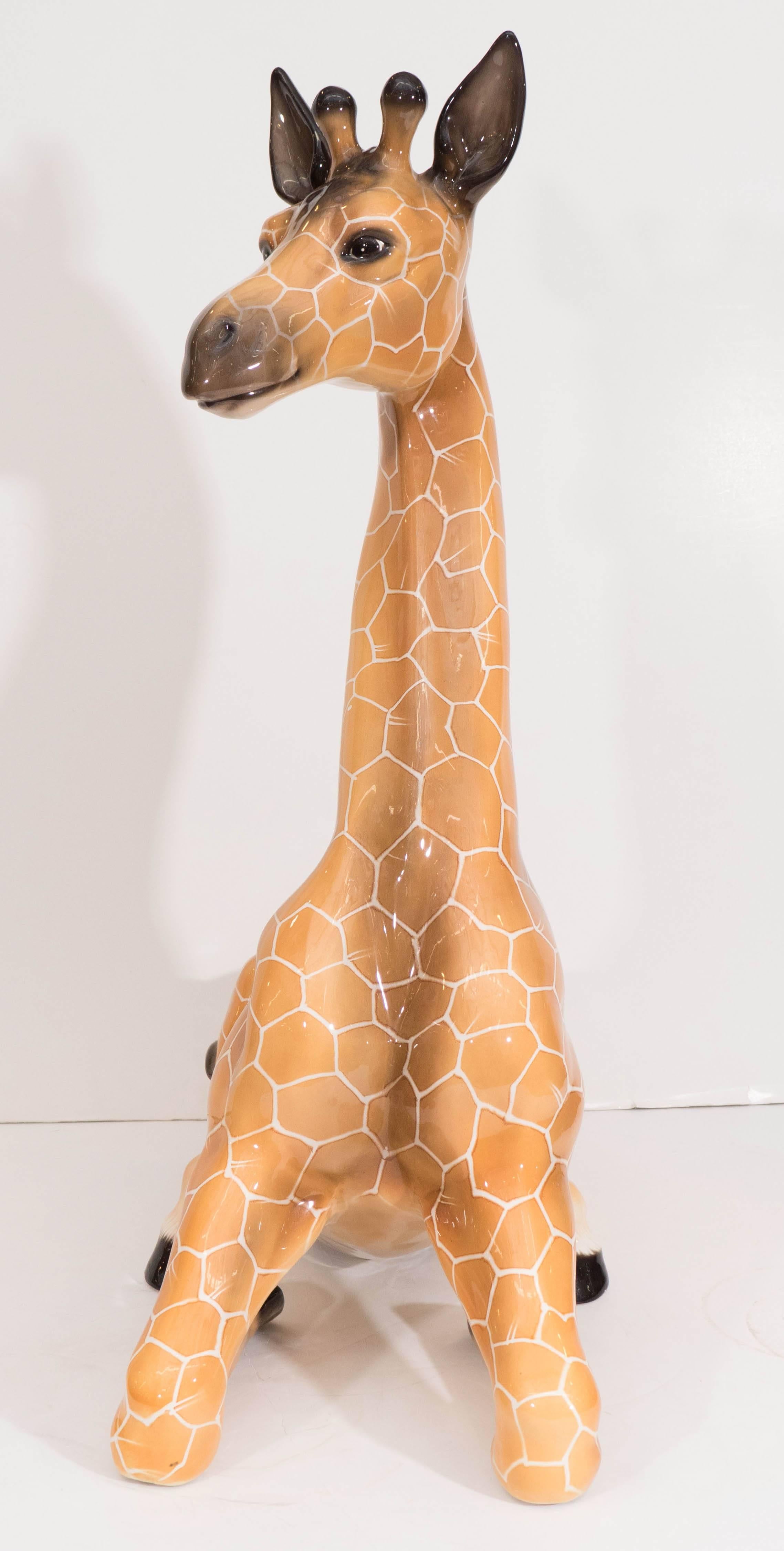 Midcentury Italian Ceramic Giraffe Sculpture In Good Condition In New York, NY