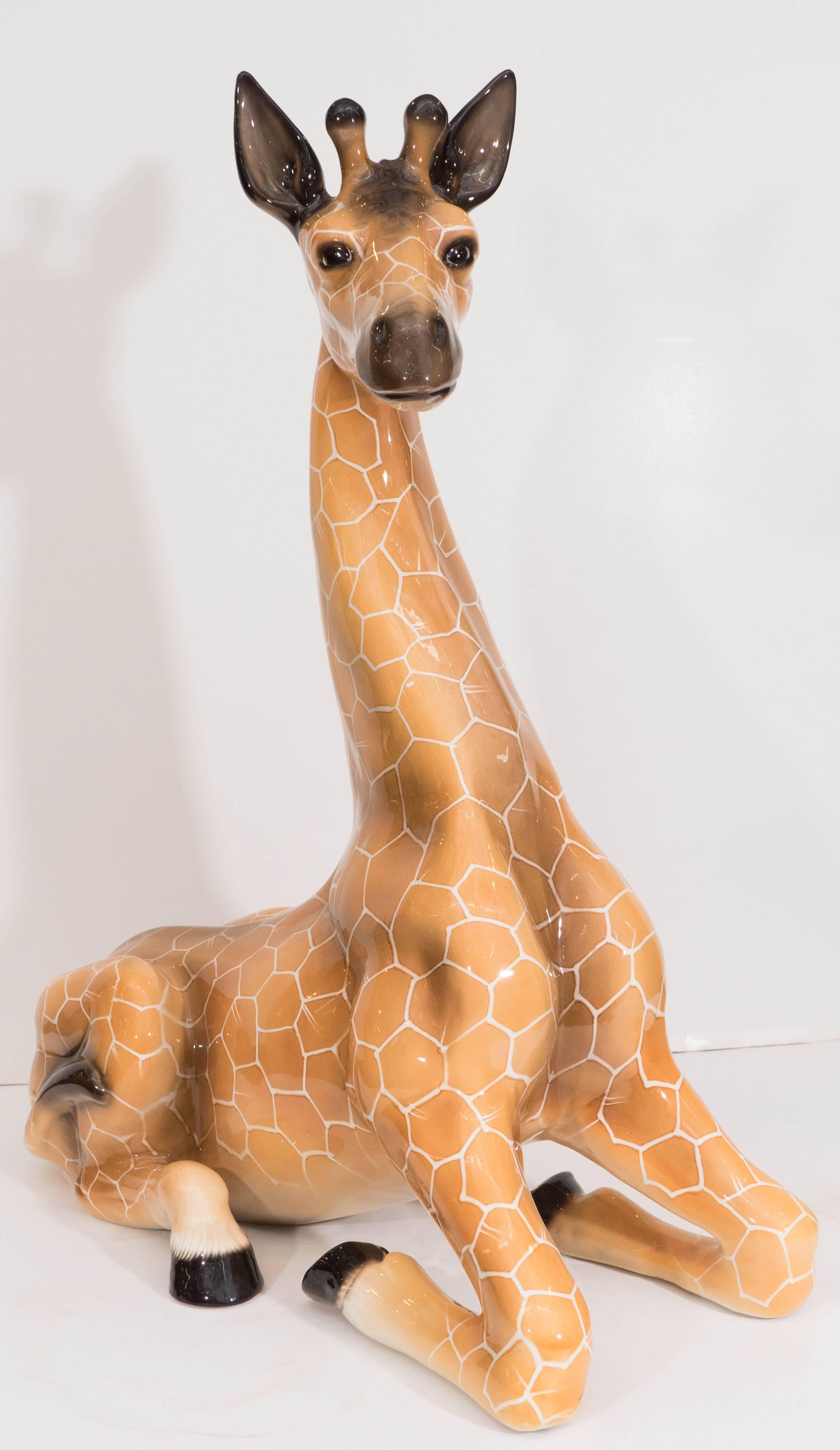 Late 20th Century Midcentury Italian Ceramic Giraffe Sculpture
