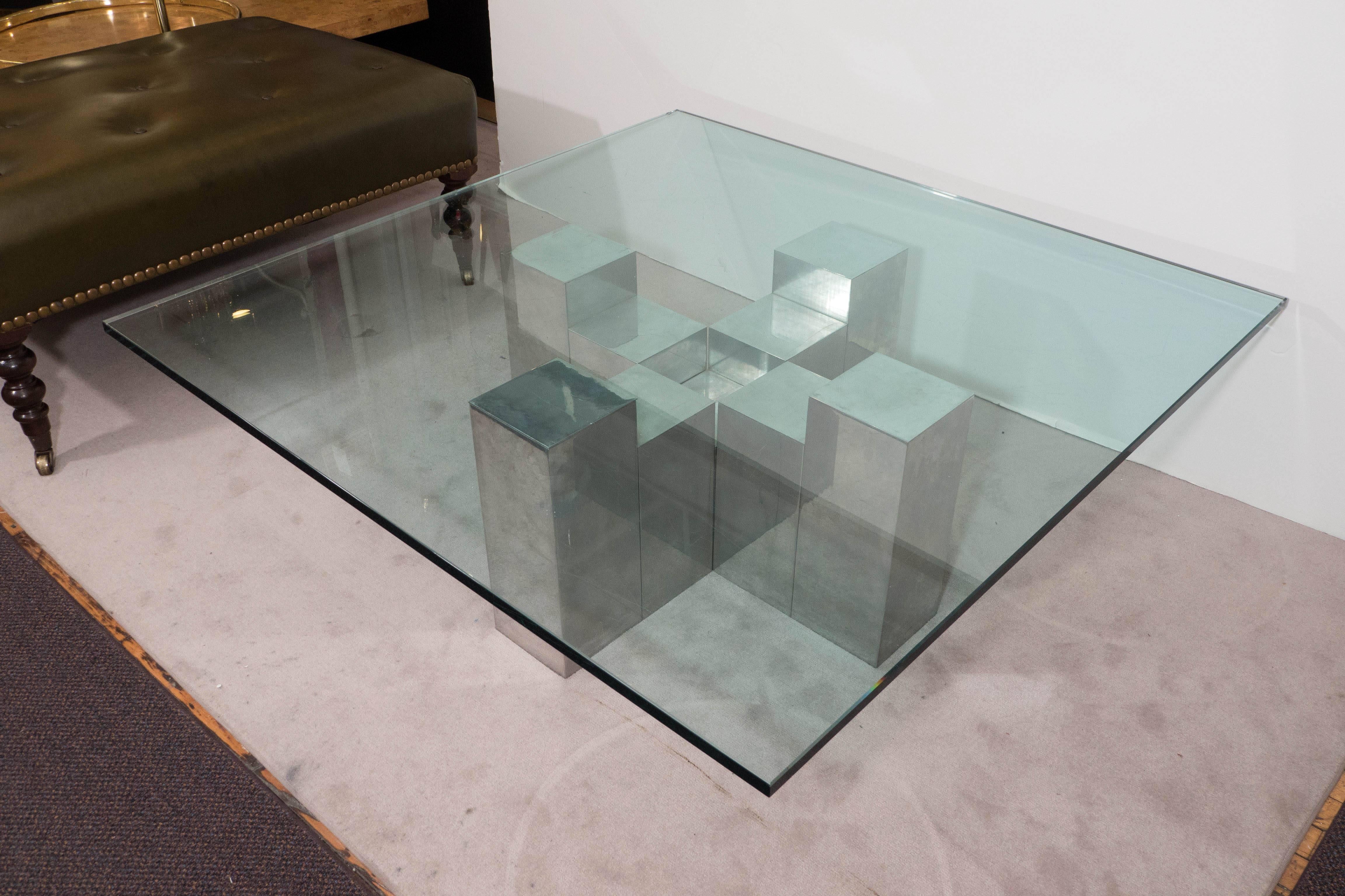 Late 20th Century Modernist Glass Top Coffee Table in the Manner of Paul Evans