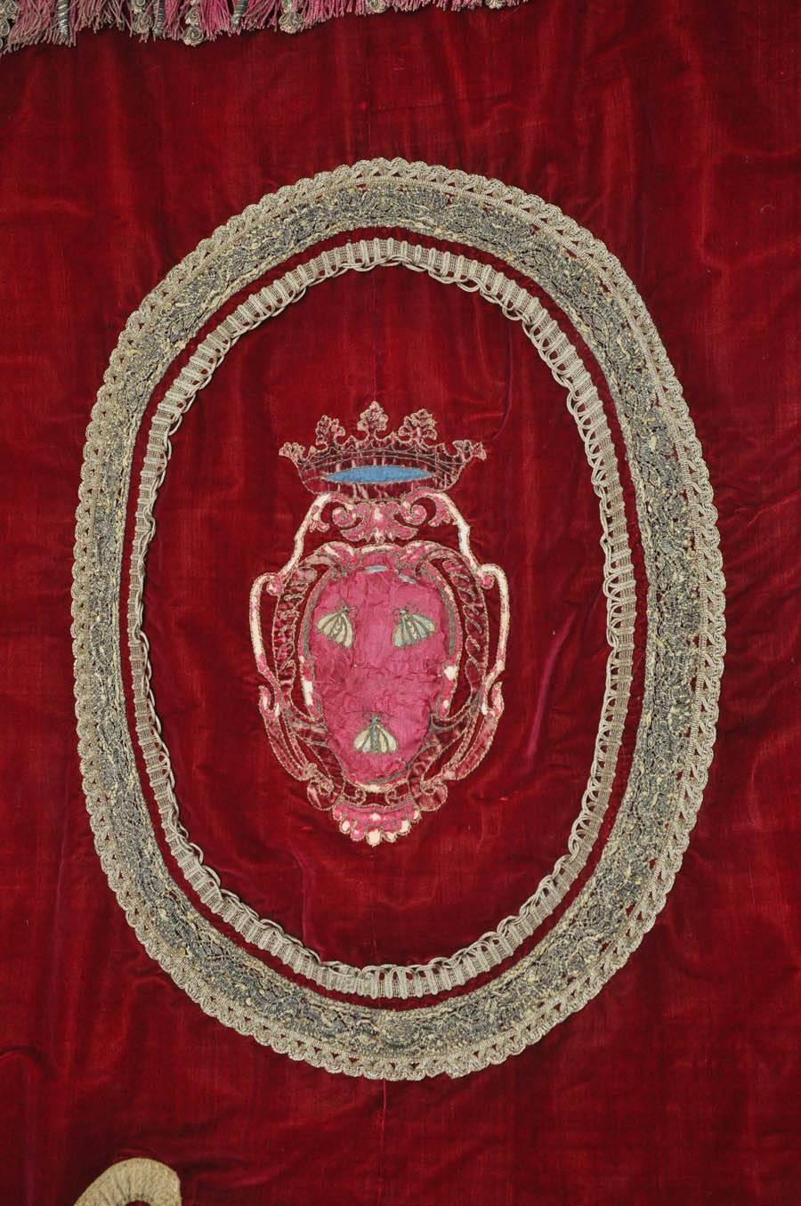 Baroque Italian Embroidered Crimson Silk Velvet Banner