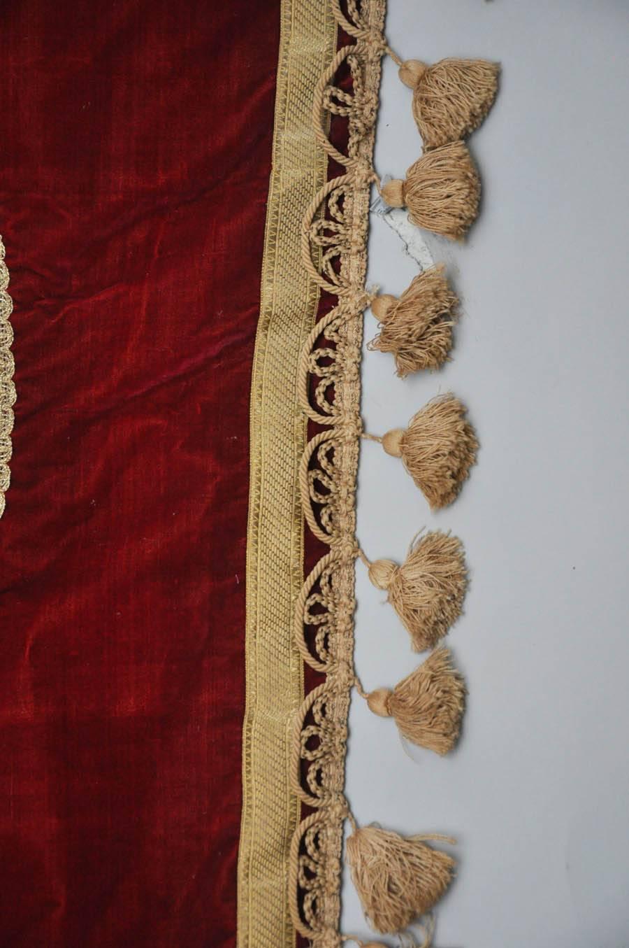 19th Century Italian Embroidered Crimson Silk Velvet Banner