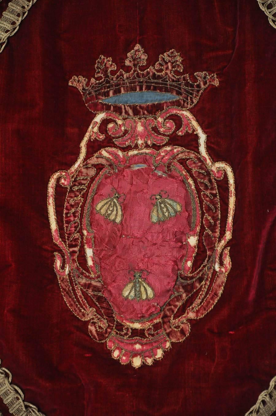 Italian Embroidered Crimson Silk Velvet Banner 1