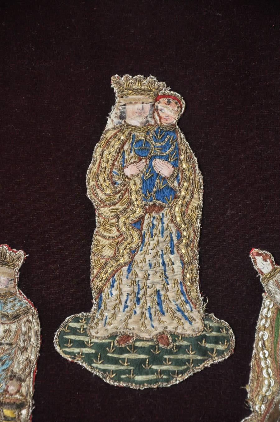 Baroque 19th Century Silk Velvet Panel with Religious Figures For Sale