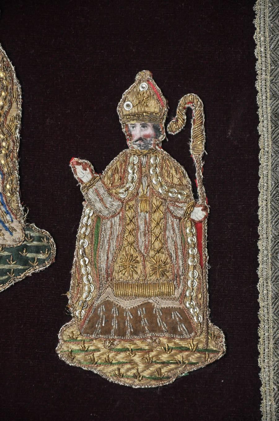 Italian 19th Century Silk Velvet Panel with Religious Figures For Sale