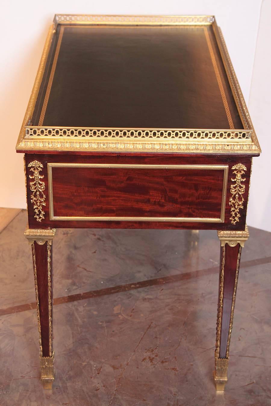 18th Century French Louis XVI Mahogany and Gilt Bronze Writing Desk In Excellent Condition In Dallas, TX