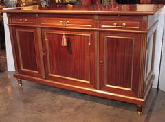19th Century French Louis XVI Mahogany and Gilt Brass Inlaid Buffet