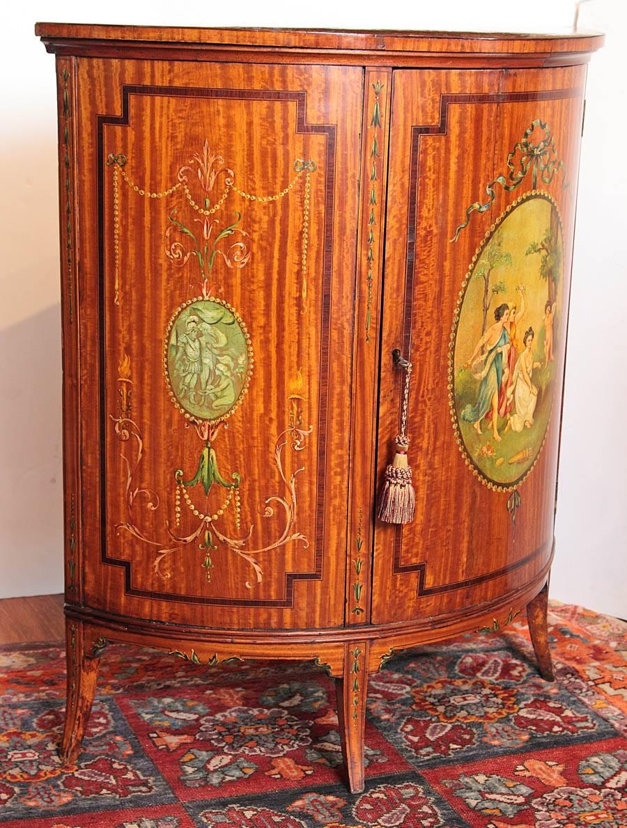 Adam Style 19th Century Regency Period Painted Satinwood Demilune For Sale