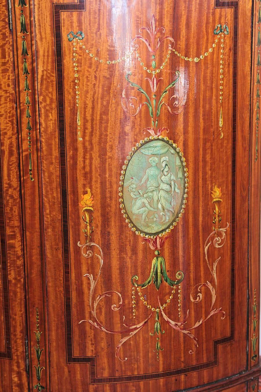 European 19th Century Regency Period Painted Satinwood Demilune For Sale