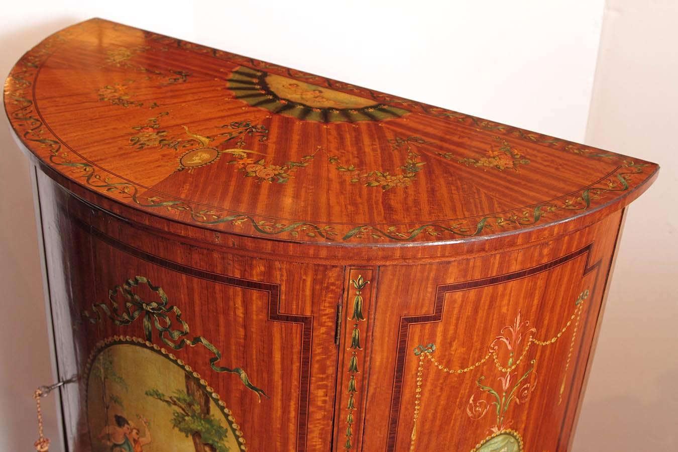 19th Century Regency Period Painted Satinwood Demilune For Sale 1