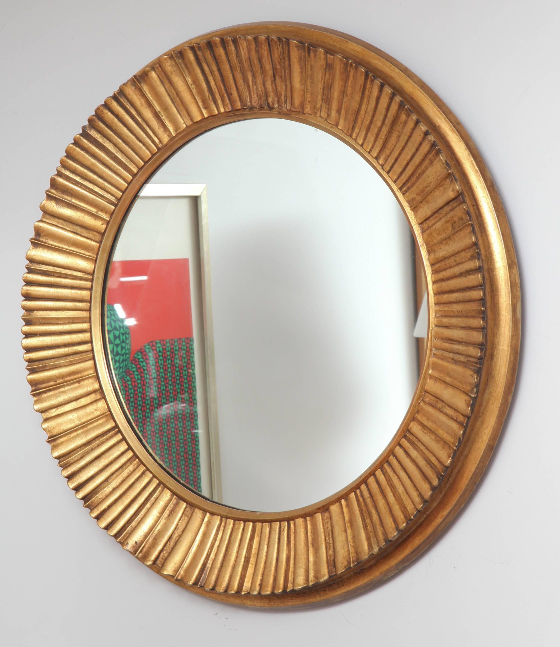 Art Deco Large Carved Gilt Gold Circular Mirror