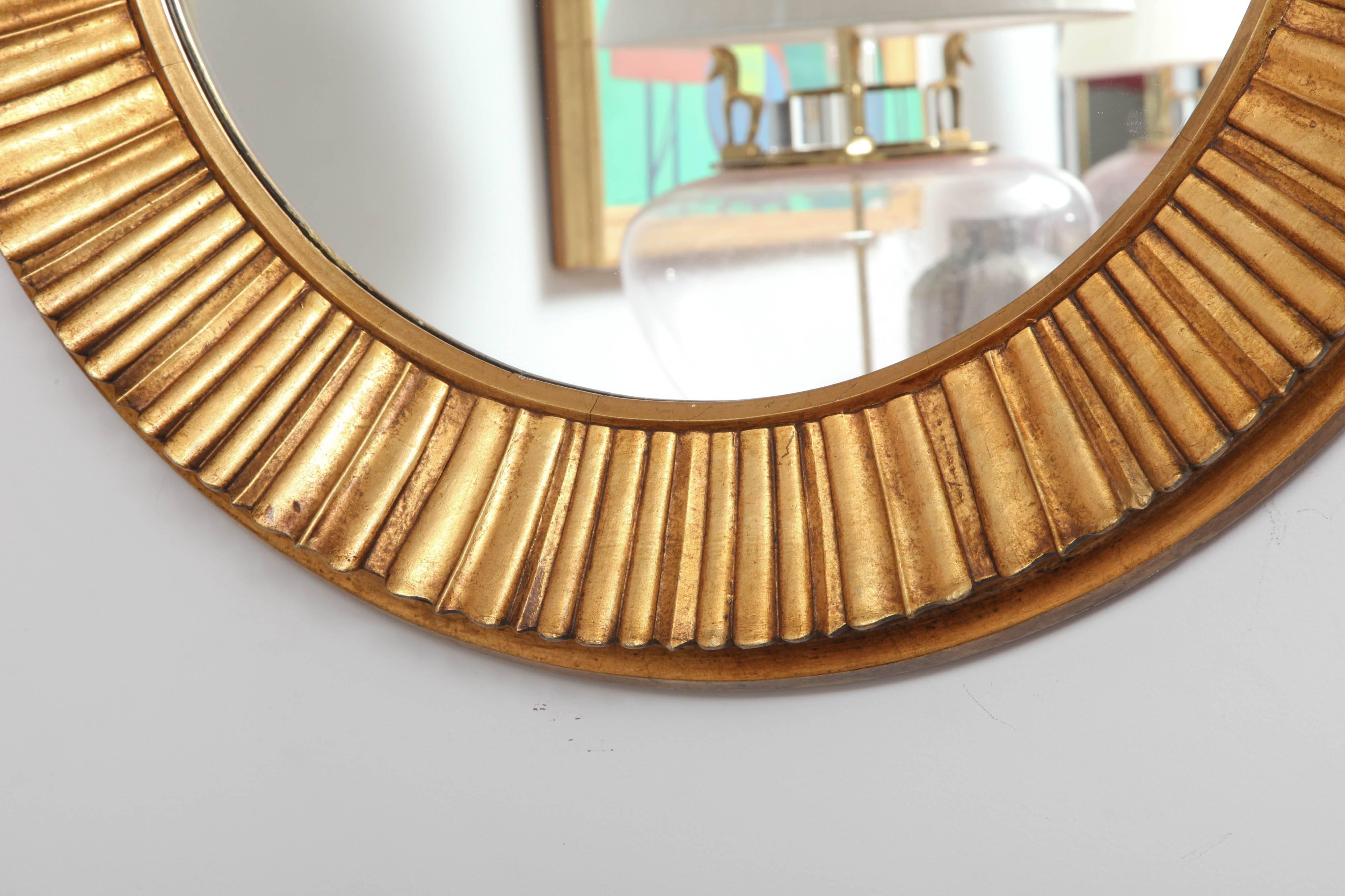 American Large Carved Gilt Gold Circular Mirror