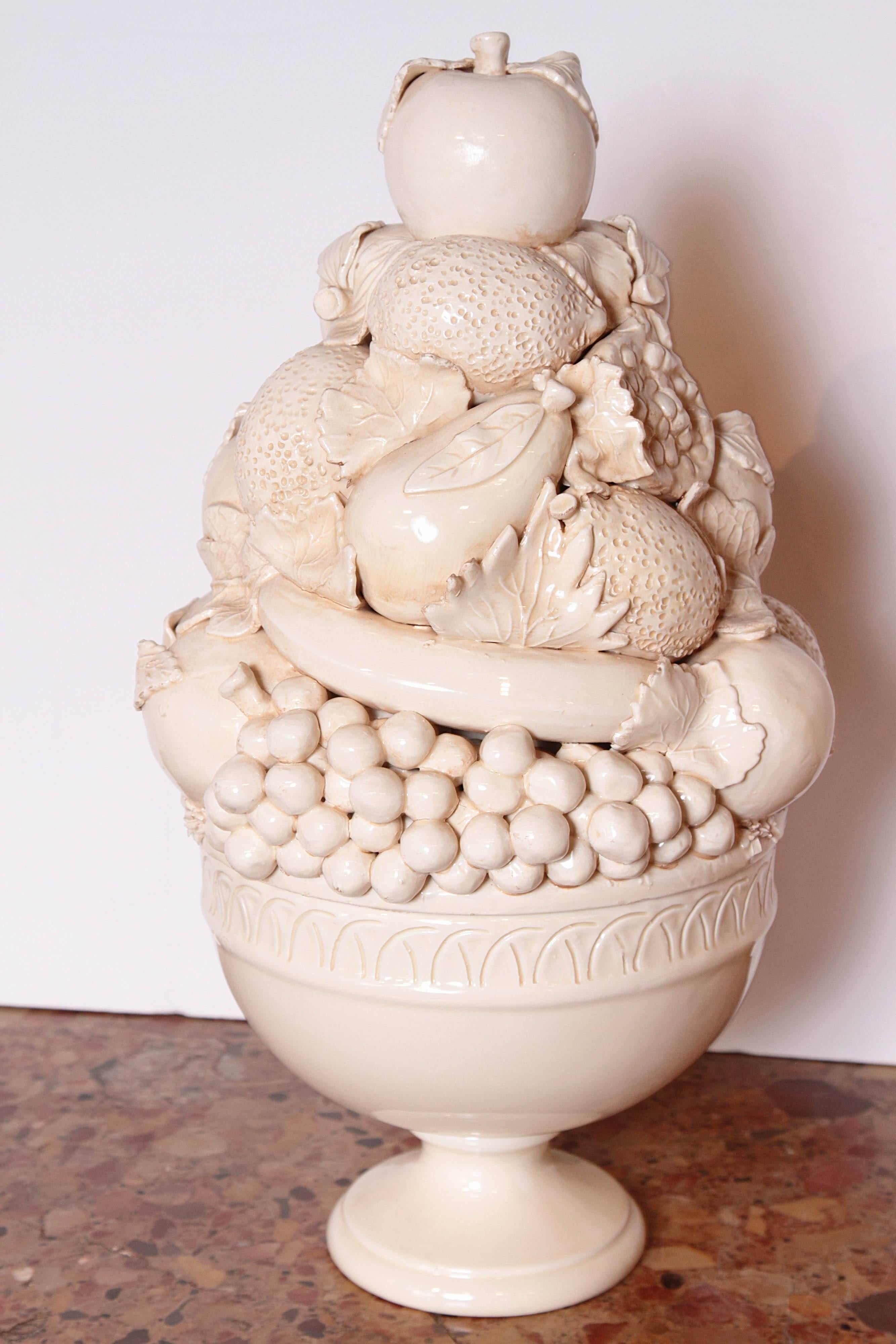 Pair of Tall Italian Creamware Pedestal Bowls of Fruit 2