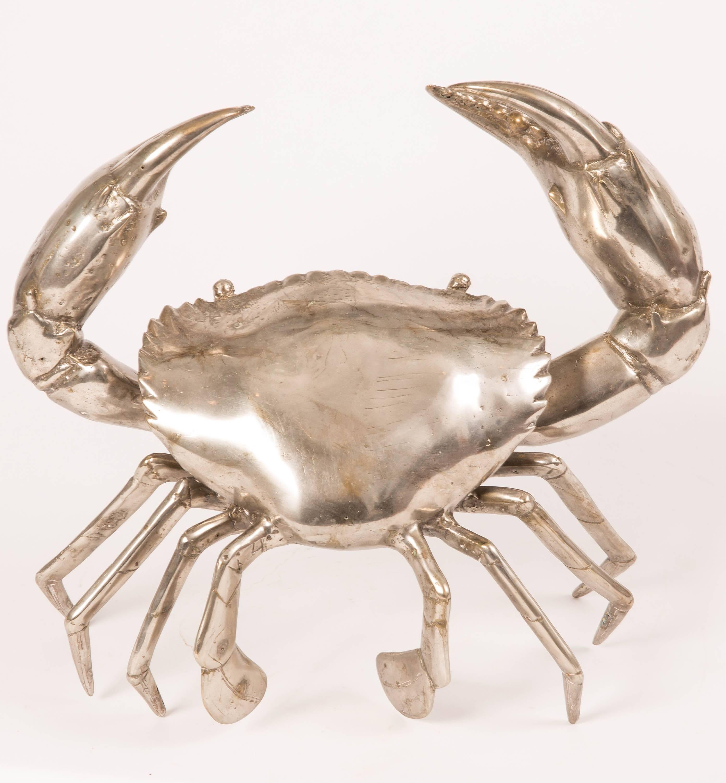 Mid-Century Modern Large Silver Plated Bronze Crab Sculpture