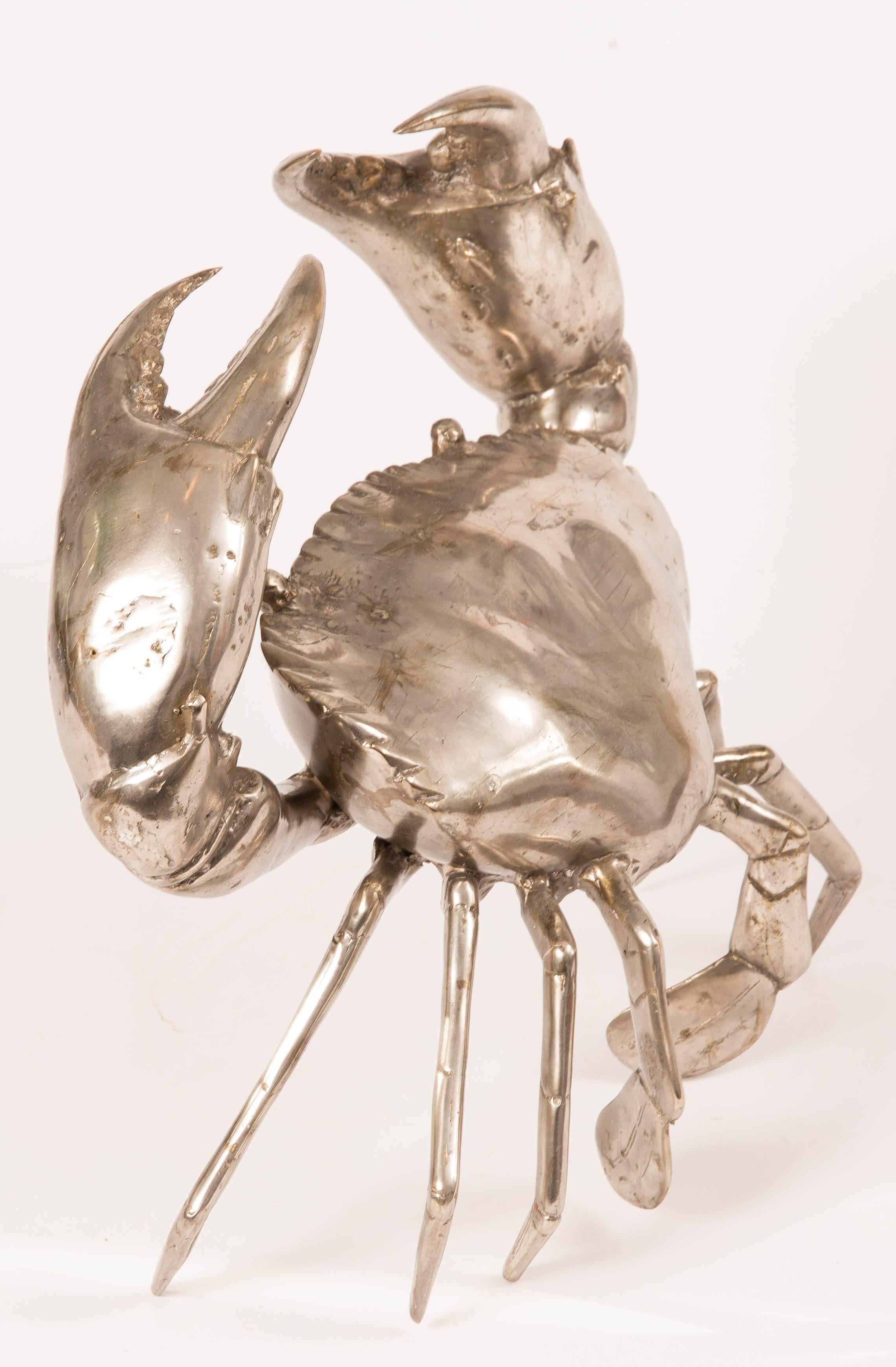 Italian Large Silver Plated Bronze Crab Sculpture