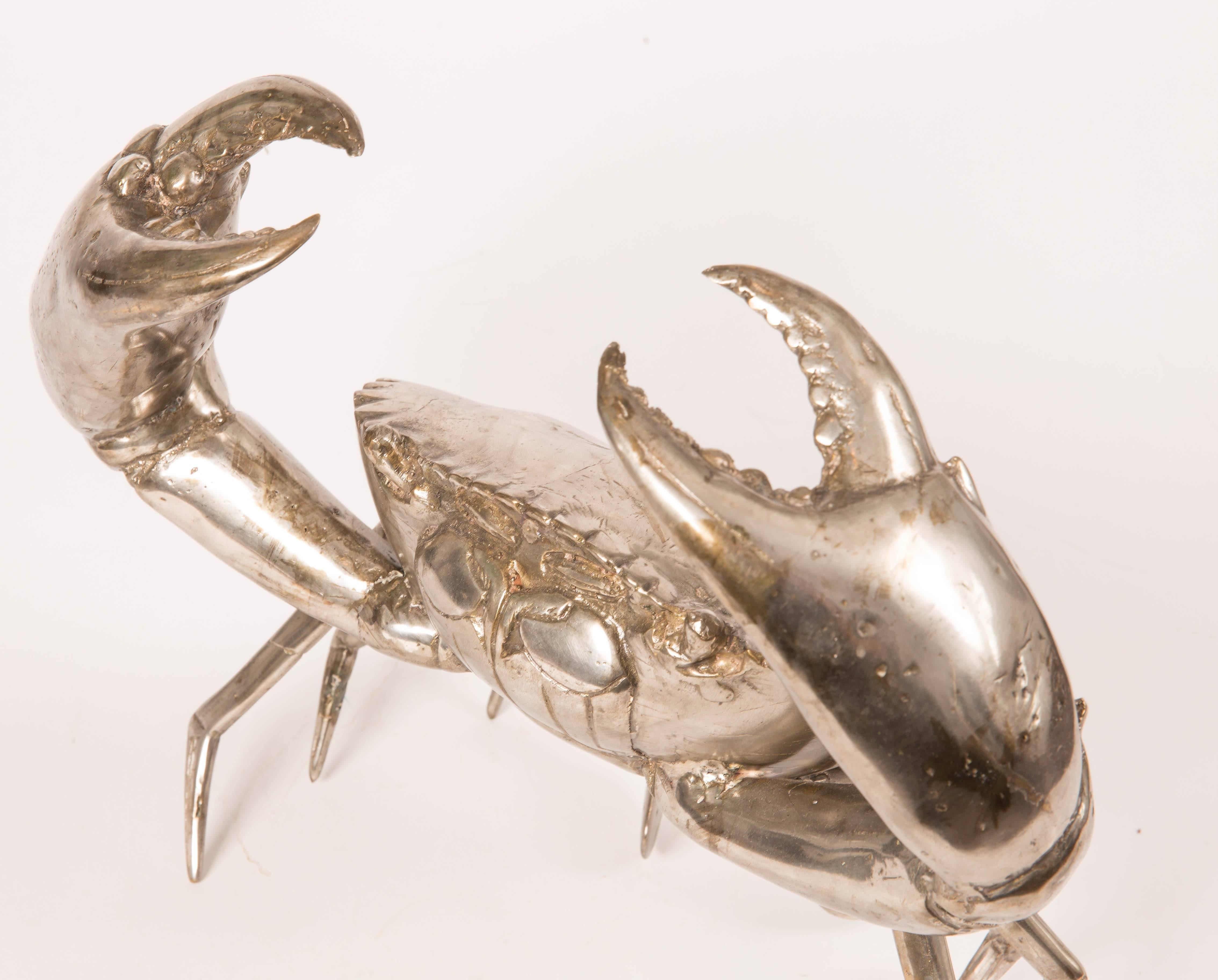 Large Silver Plated Bronze Crab Sculpture In Excellent Condition In Bridgehampton, NY