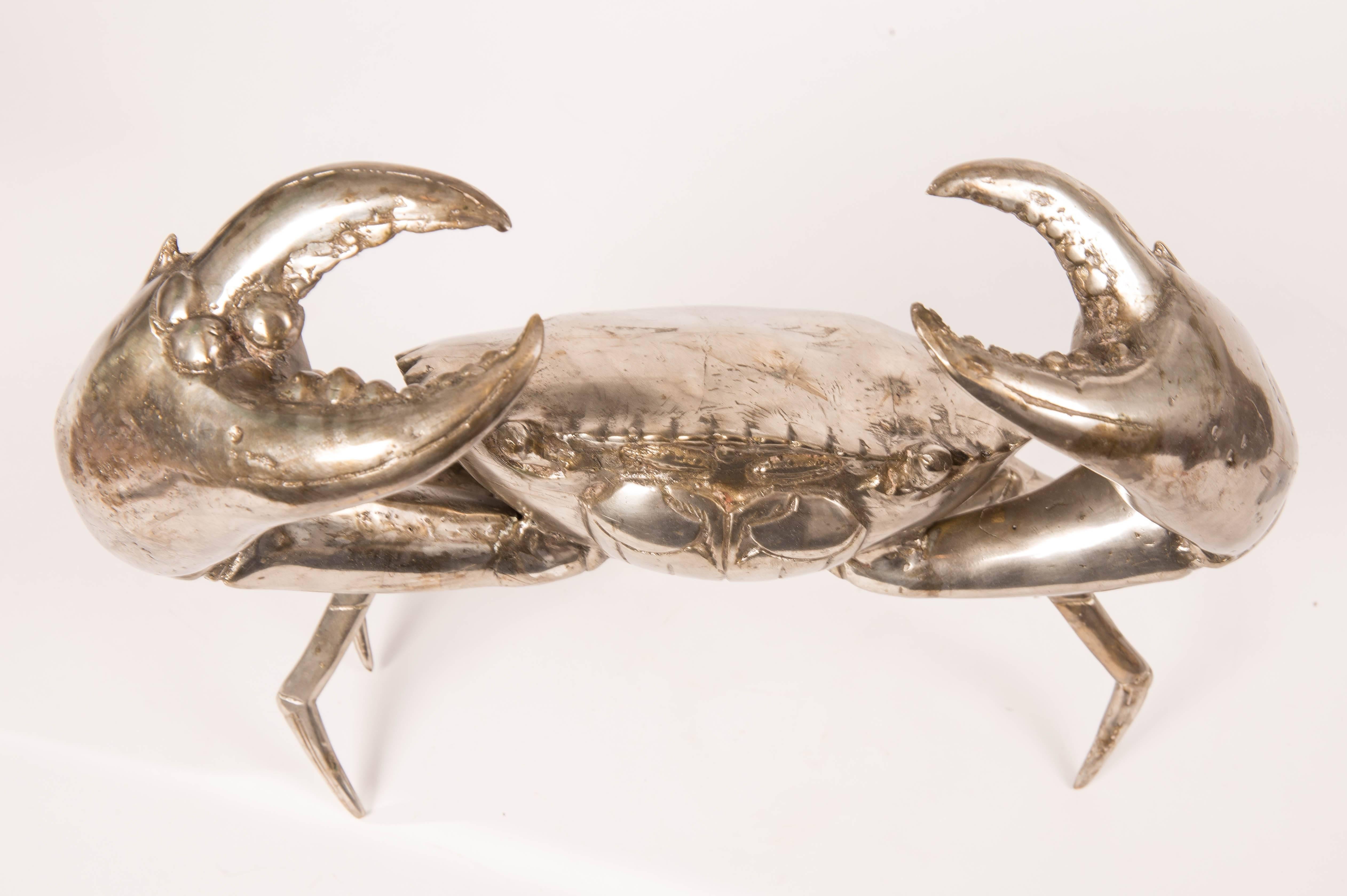 20th Century Large Silver Plated Bronze Crab Sculpture
