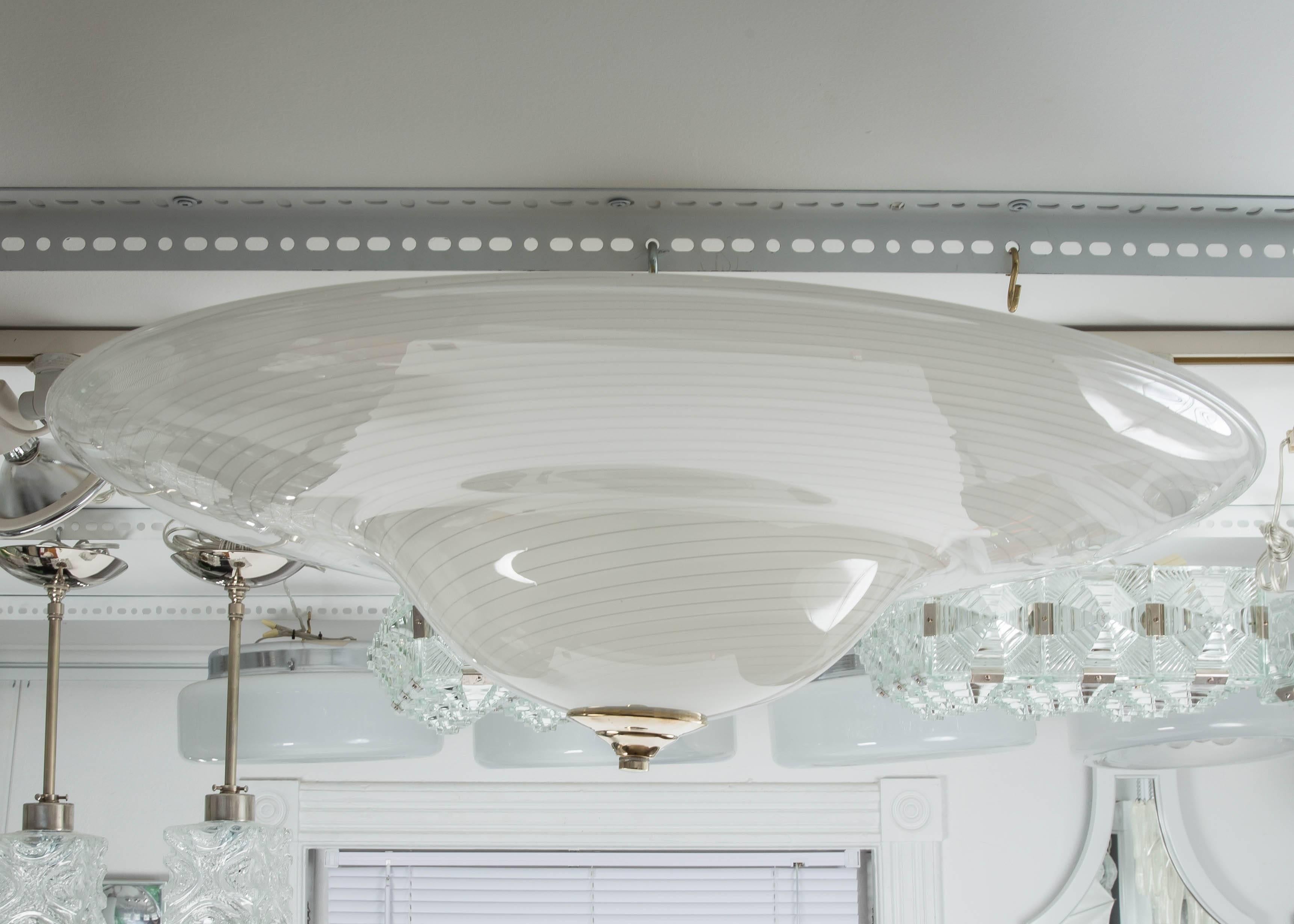 Italian Swirl Pattern Murano Glass Flush Mount Ceiling Fixture with Nickel Detail