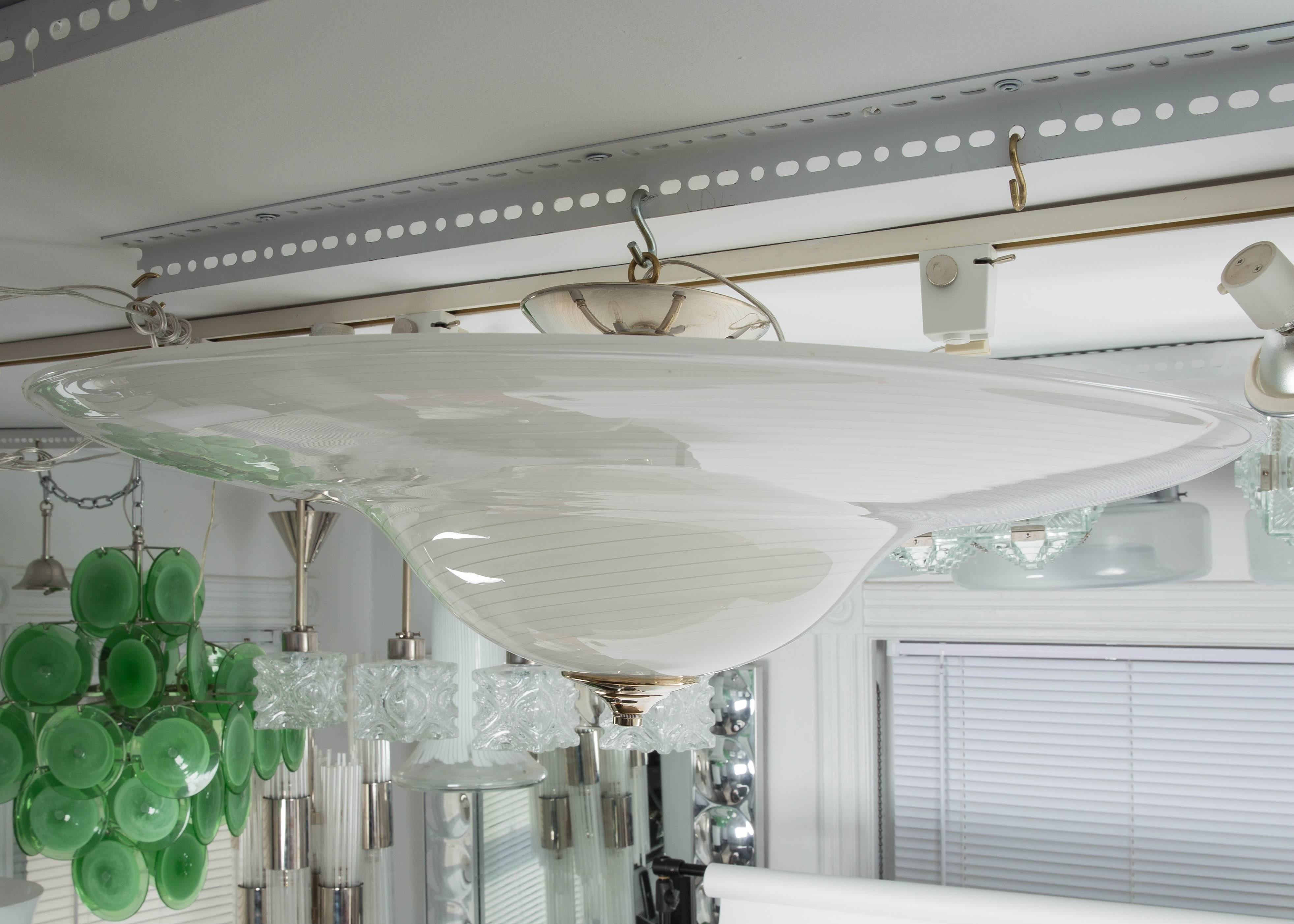 Swirl Pattern Murano Glass Flush Mount Ceiling Fixture with Nickel Detail In Excellent Condition In Bridgehampton, NY
