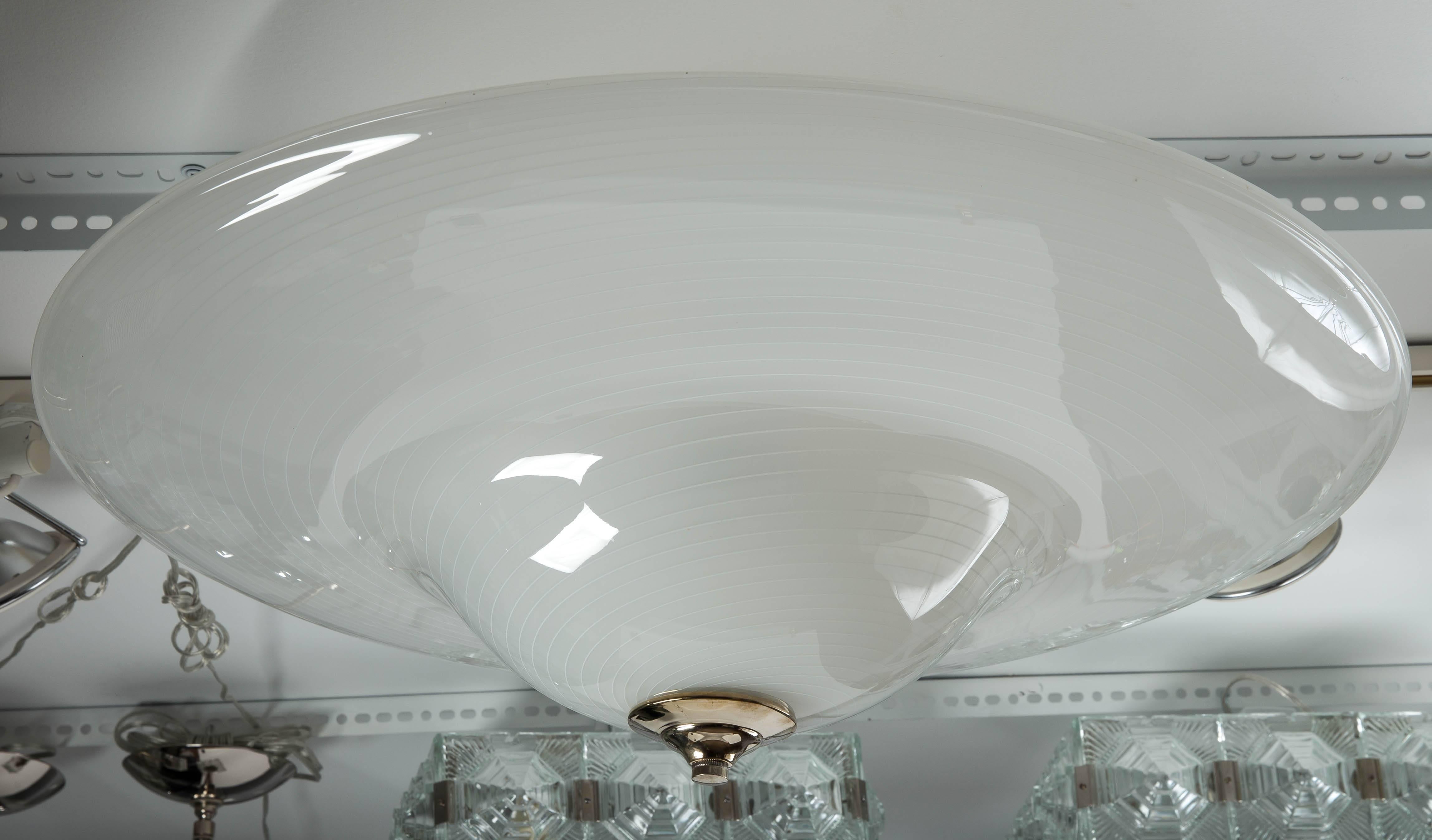 Swirl Pattern Murano Glass Flush Mount Ceiling Fixture with Nickel Detail 1