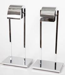 Pair of Chrome Table Lamps with Rotating Canopy and Dimmer by Kovacs