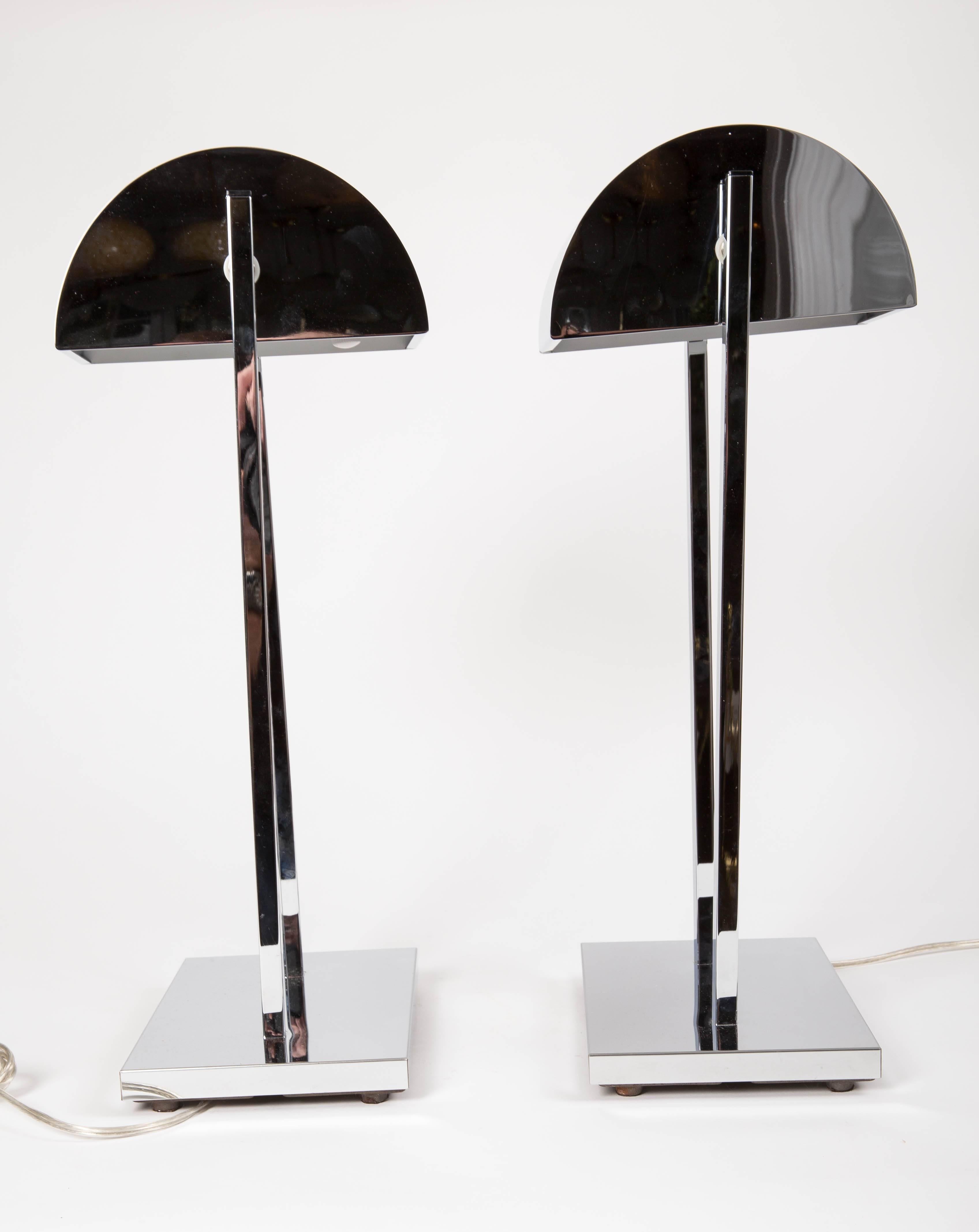 American Pair of Chrome Table Lamps with Rotating Canopy and Dimmer by Kovacs For Sale