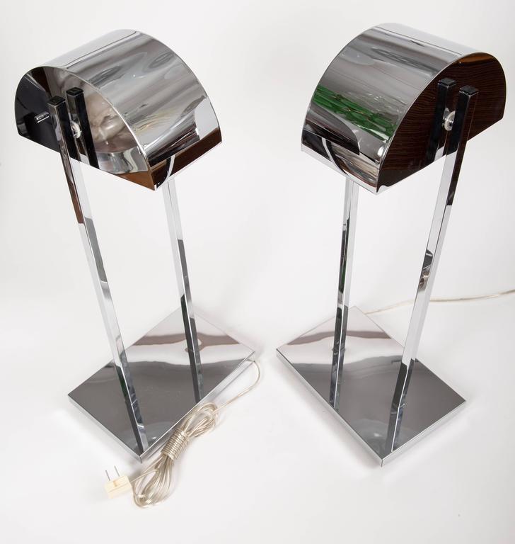 Pair of Chrome Table Lamps with Rotating Canopy and Dimmer by Kovacs For Sale at 1stDibs
