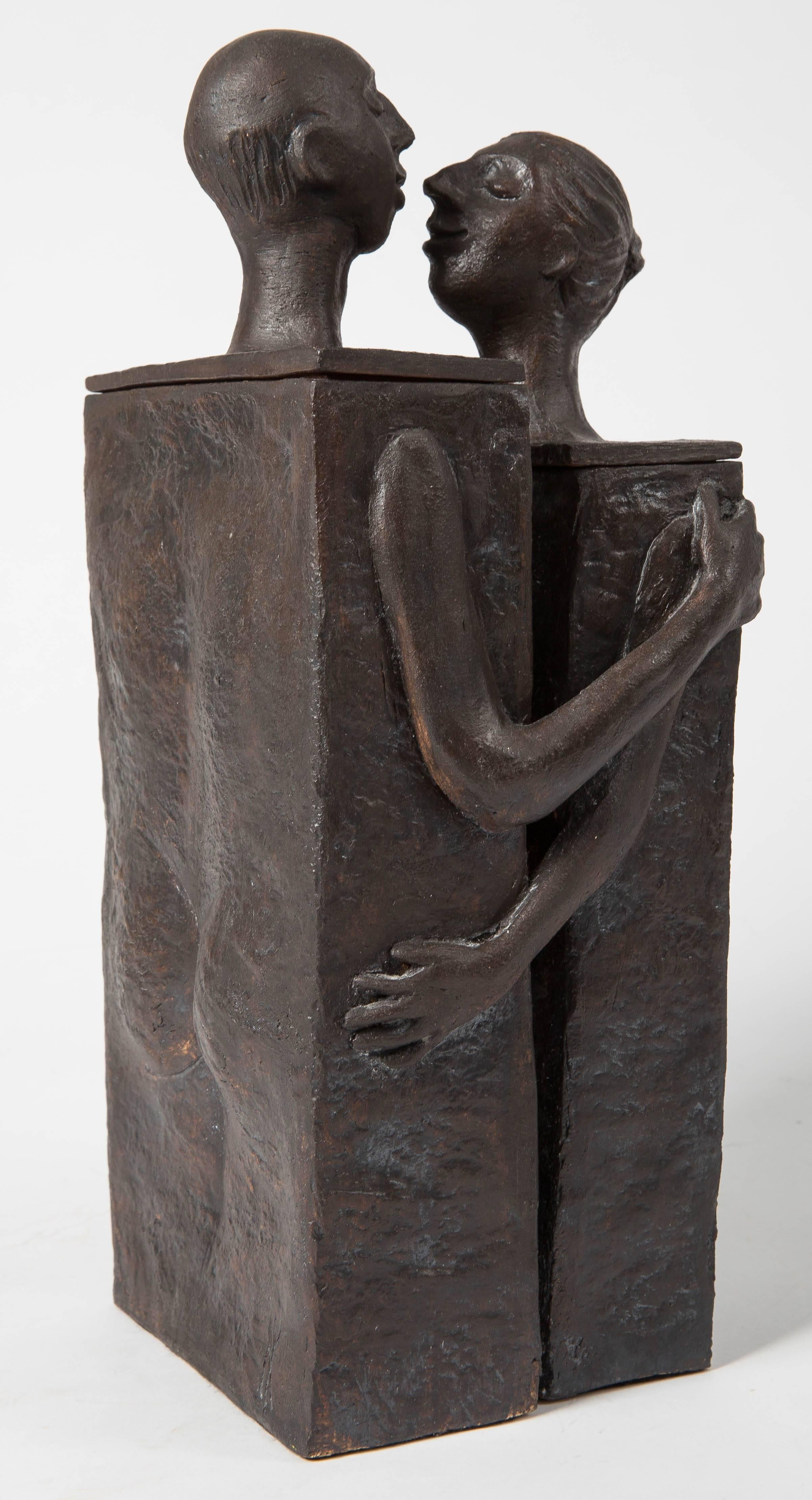 Embracing Male and Female Ceramic Figural Lidded Box Sculpture 1