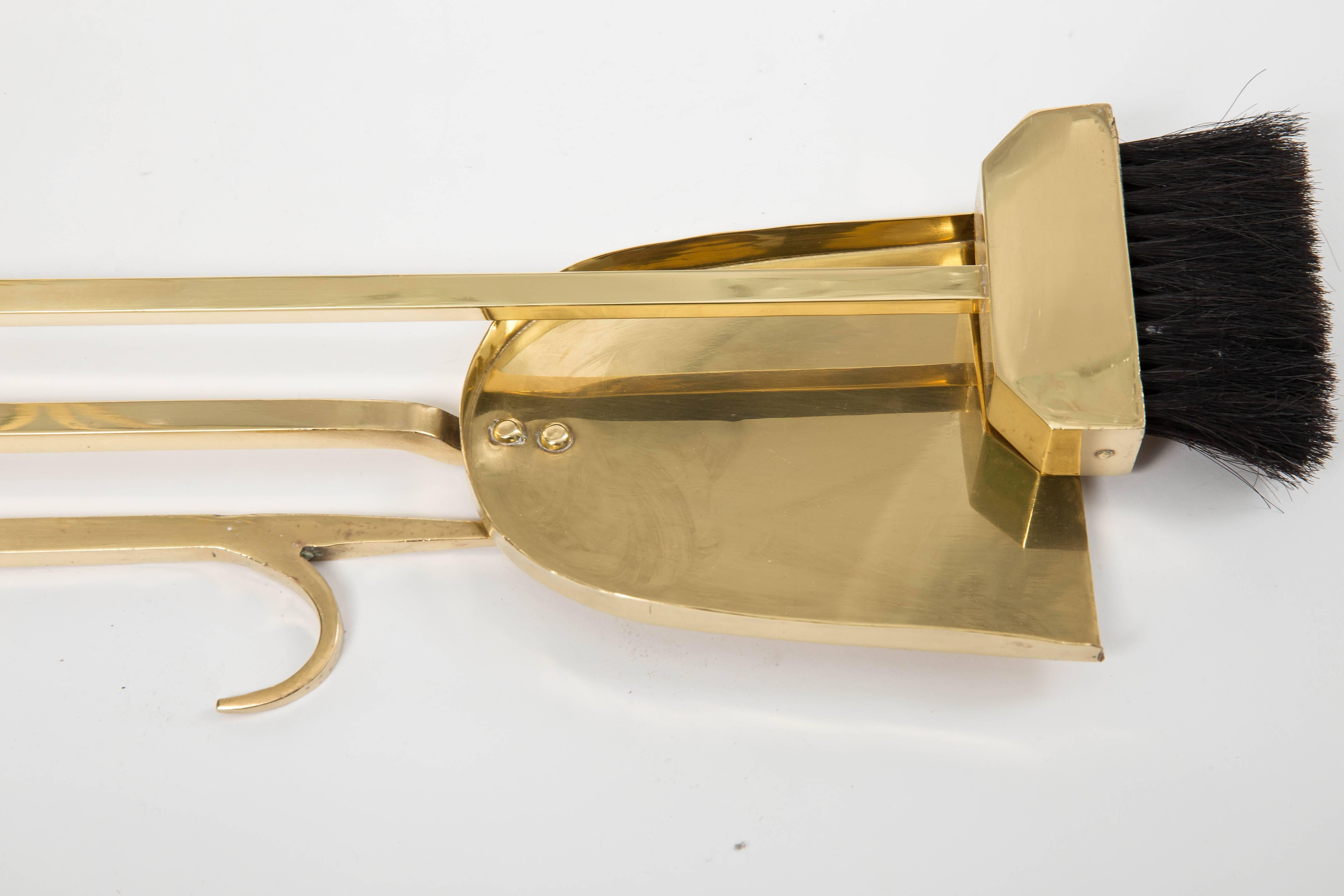 Four-Piece Set of Brass Fire Tools with 
