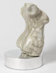 Petite Female Marble Nude Torso Sculpture on Nickel Base