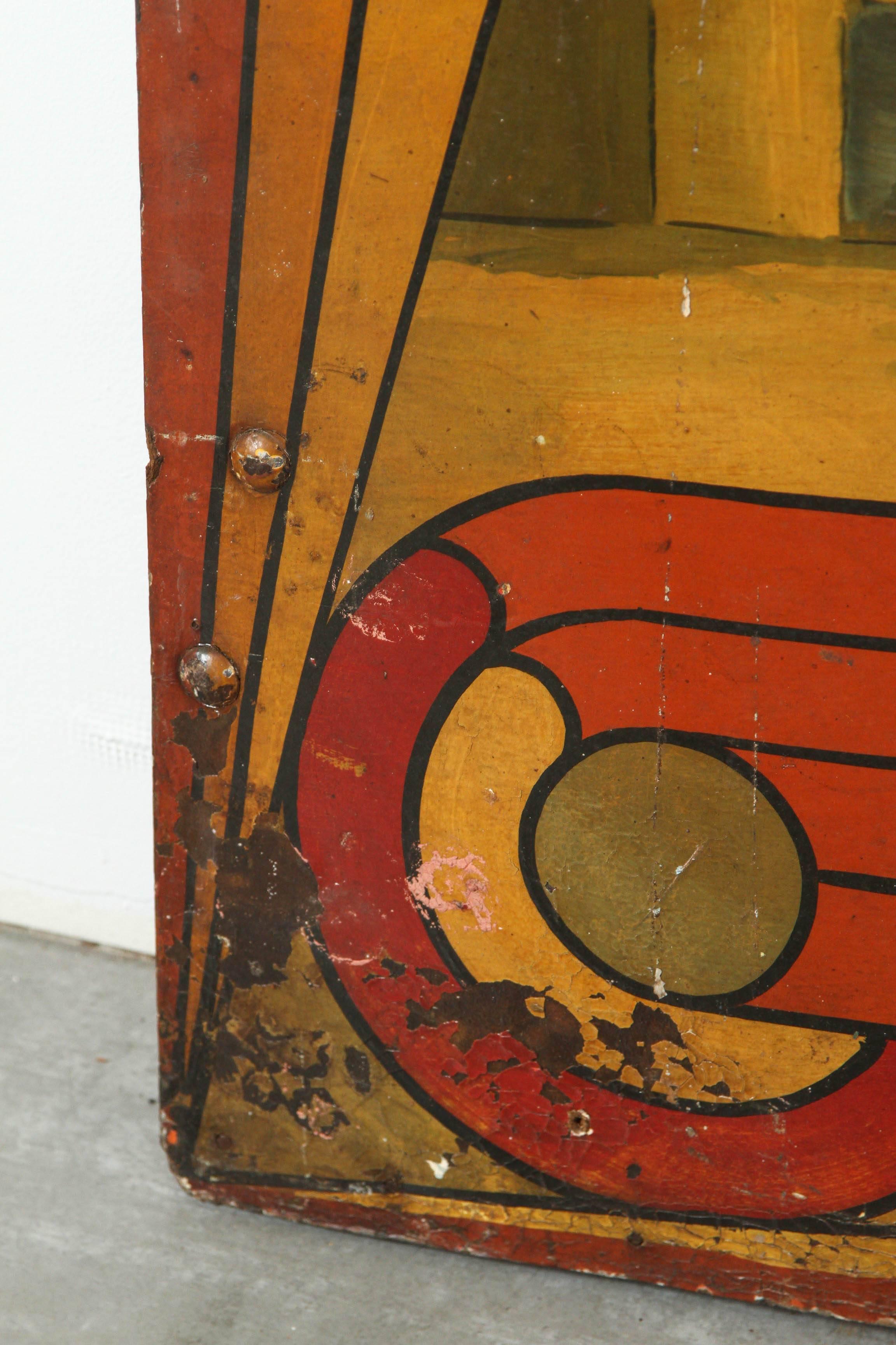 Early Carnival Automobile Ride Original Hand-Painted Rounding Board In Good Condition In Santa Monica, CA