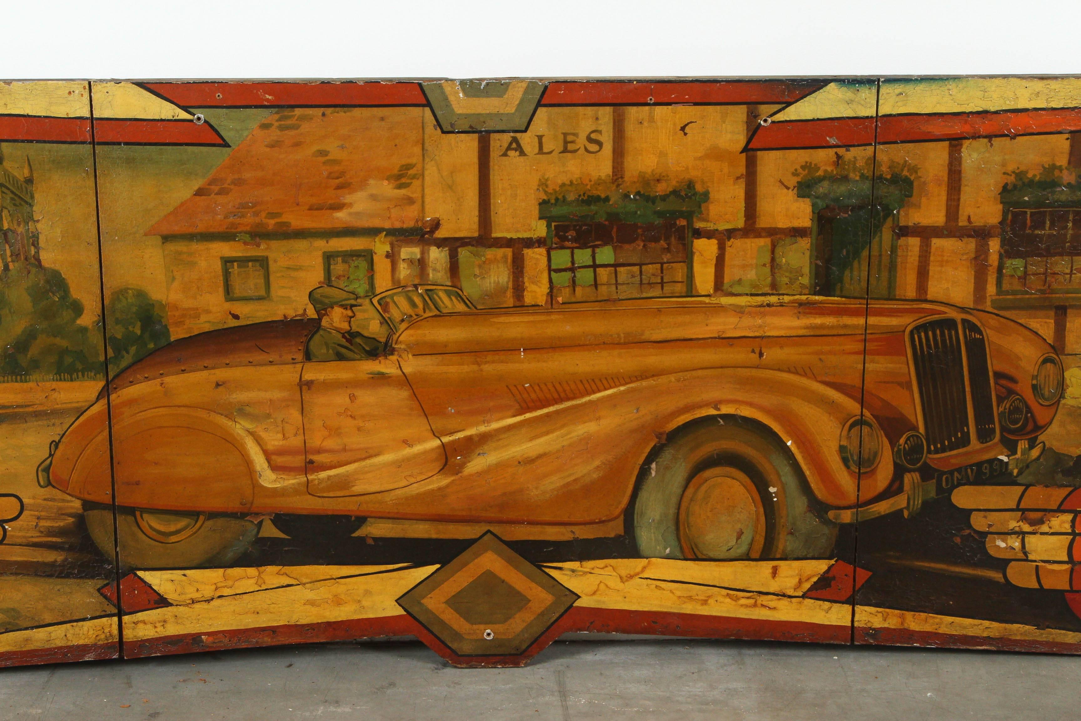 20th Century Early Carnival Automobile Ride Original Hand-Painted Rounding Board