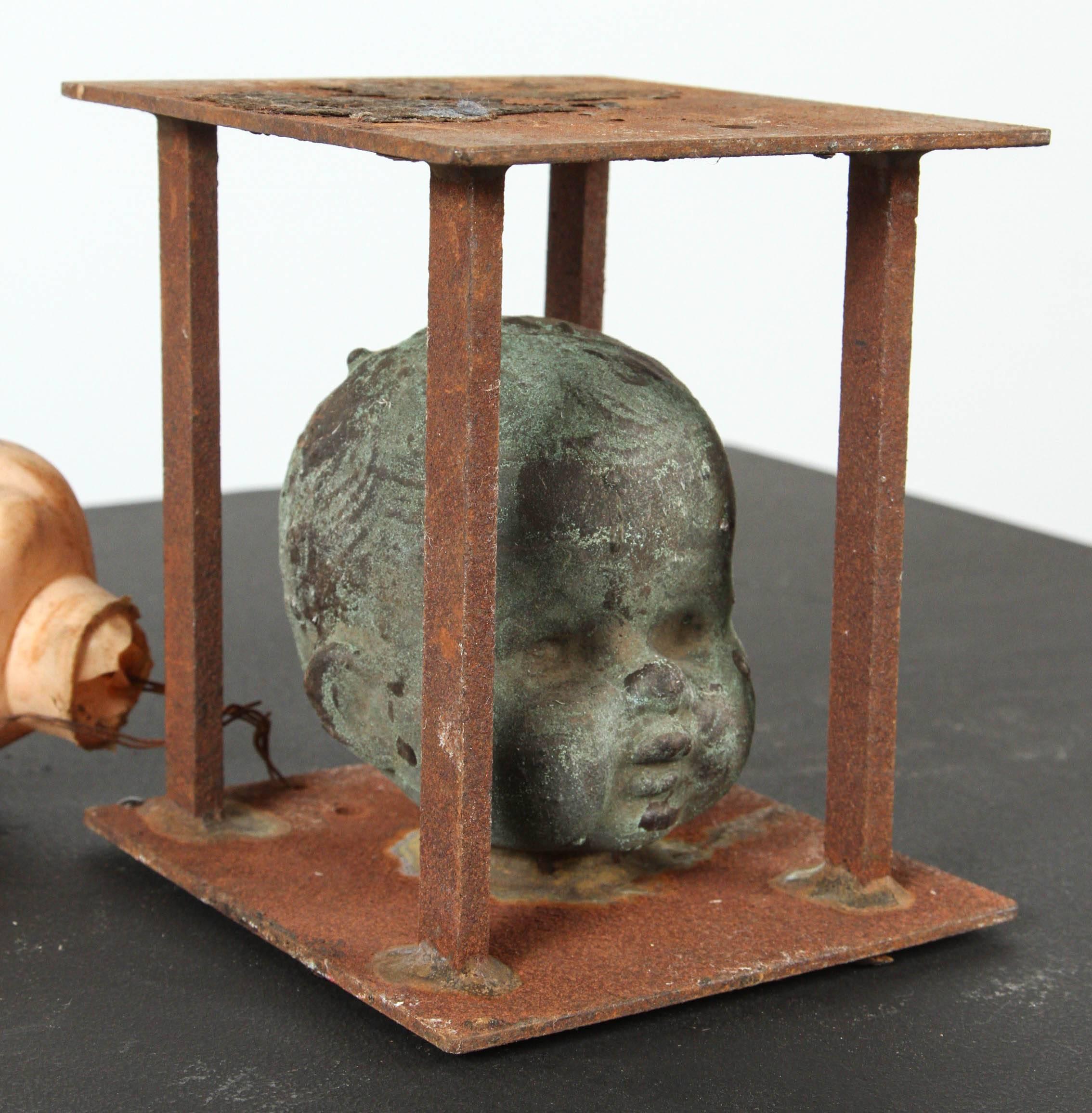 Folk Art Vintage Bronx Toy Factory Copper and Iron Doll Mold Head